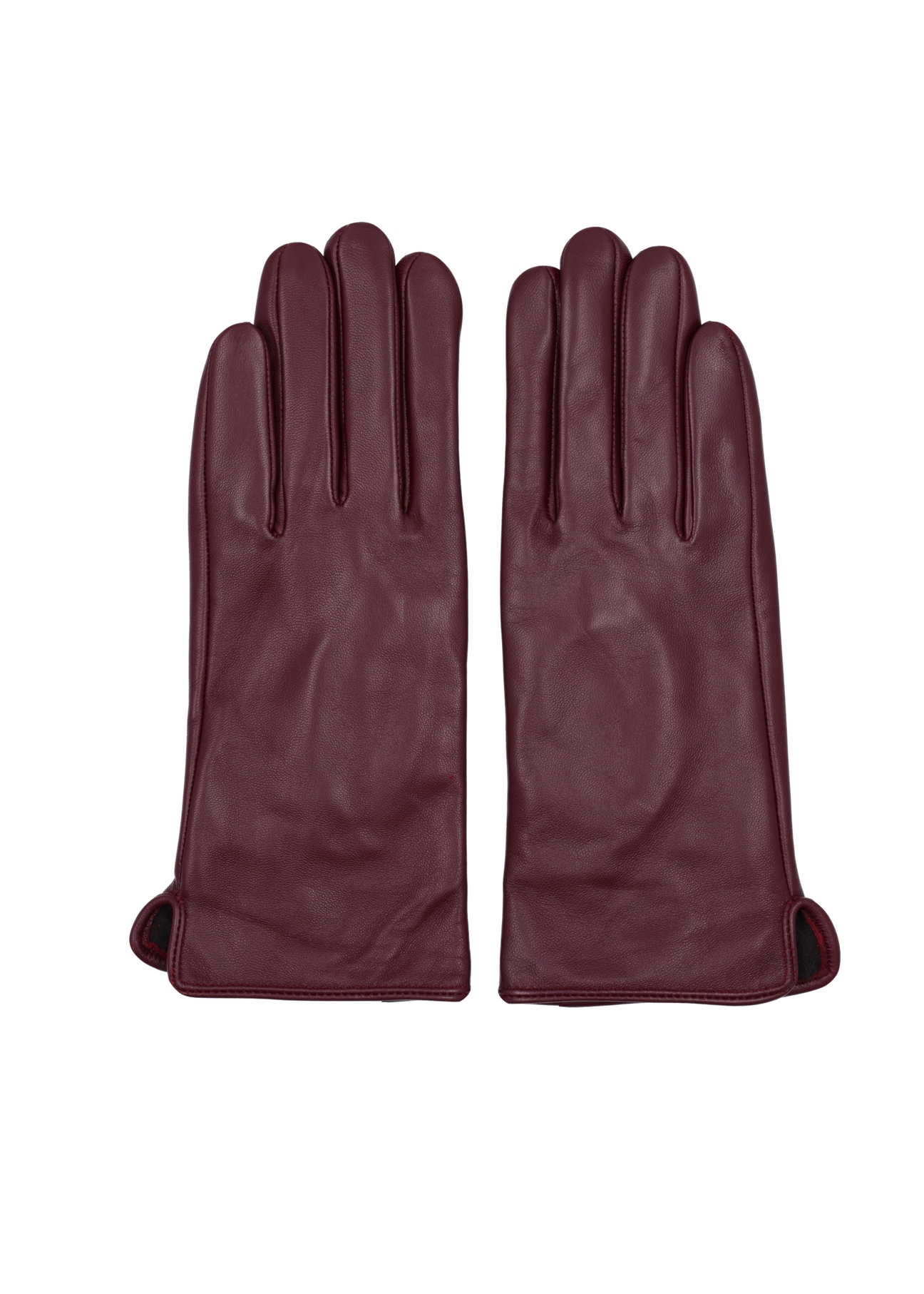 Women's burgundy leather gloves REKDS-0001A-4D(Z26), product view from the front on a white background.
