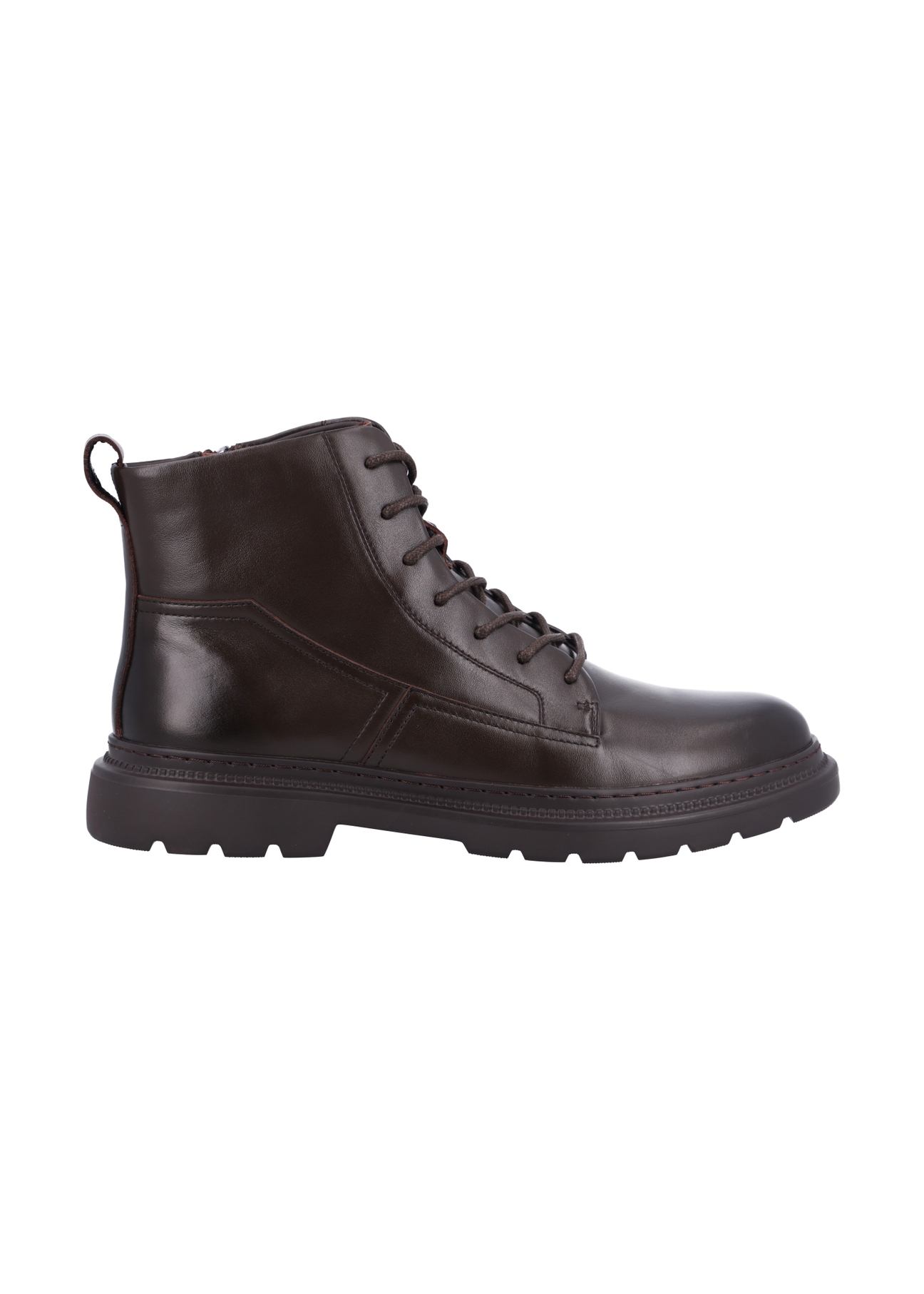 Brown men's lace-up ankle boots BUTYM-0556-1I(Z26), product view from the side on a light background.