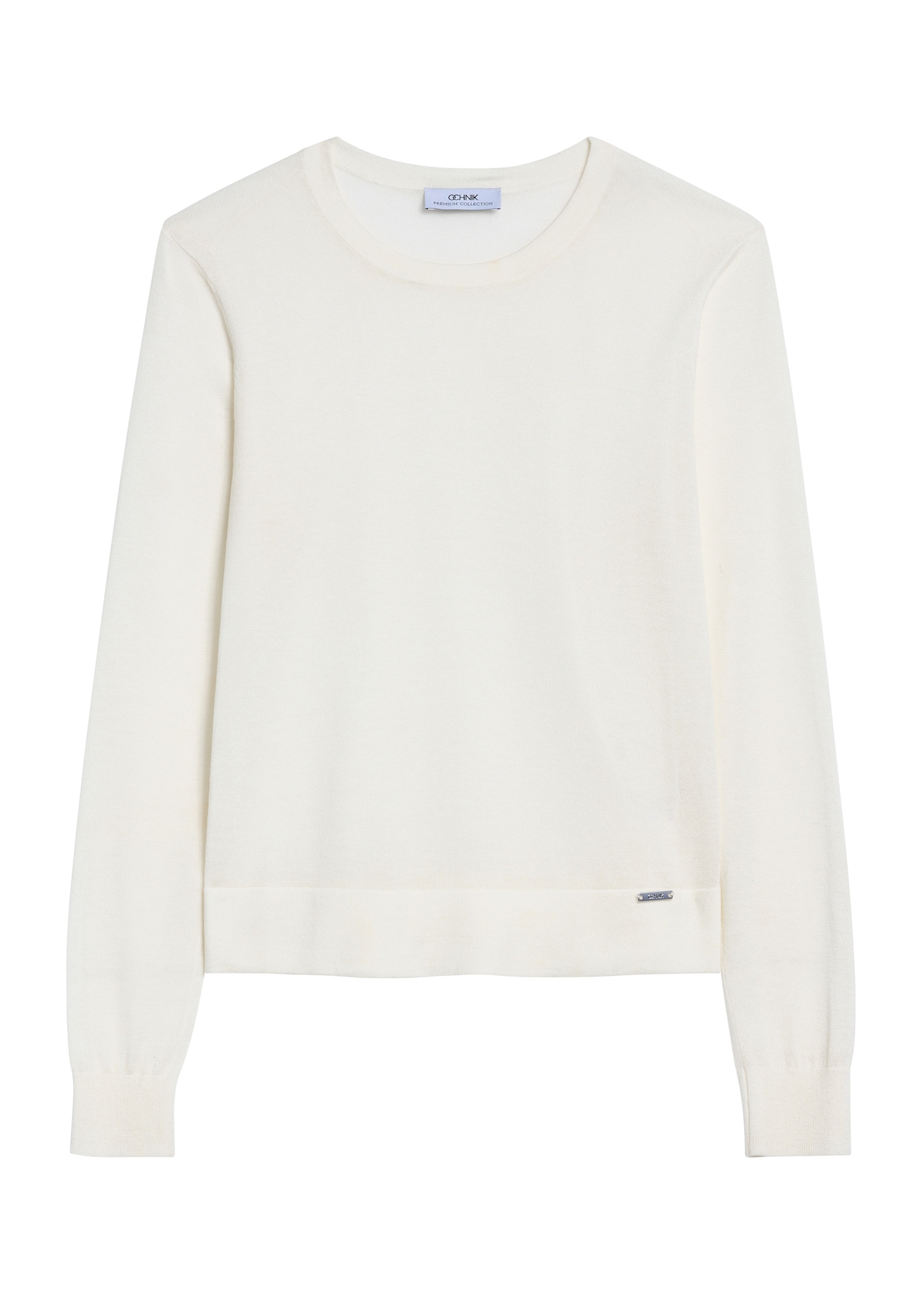 Cream women's blouse with long sleeves LSLDT-0054-12(Z25), product visible from the front, on white background.