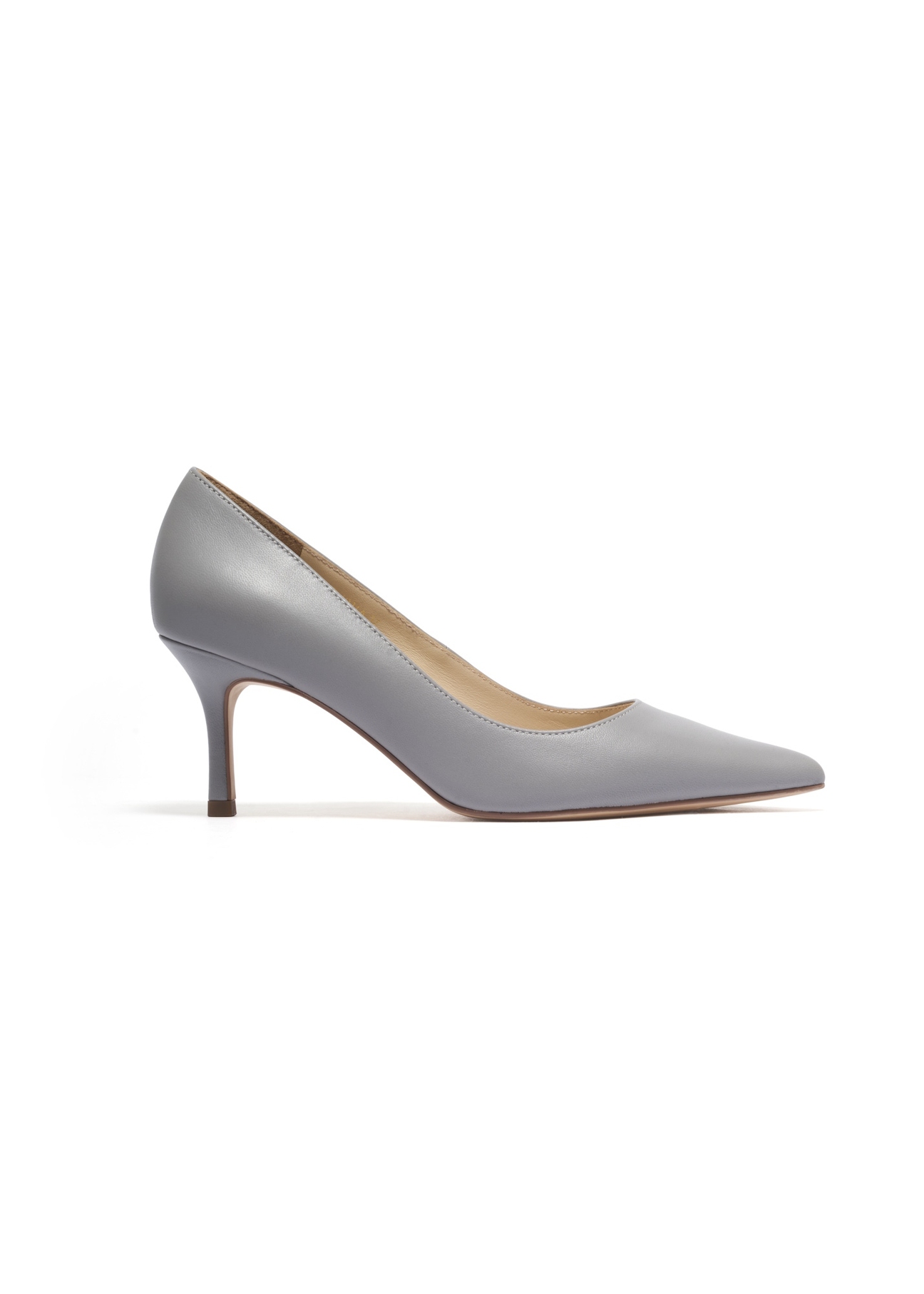 Women's gray leather pumps BUTYD-1031A-9B(Z26), side product view on white background.
