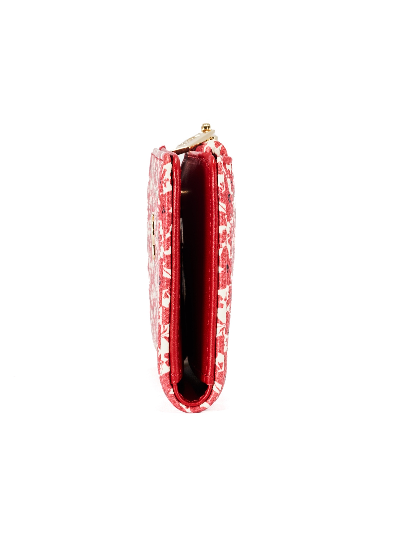 Red women's floral wallet POREC-0402-42(W25), side product view on white background.