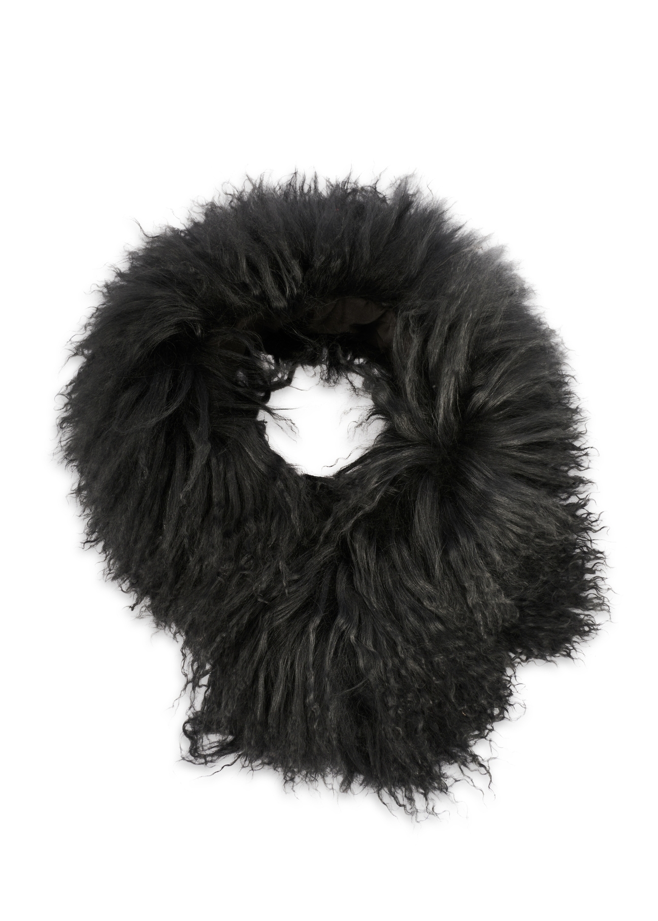 Black natural fur scarf SZADF-0034-99(Z25), product view from the front on a white background.