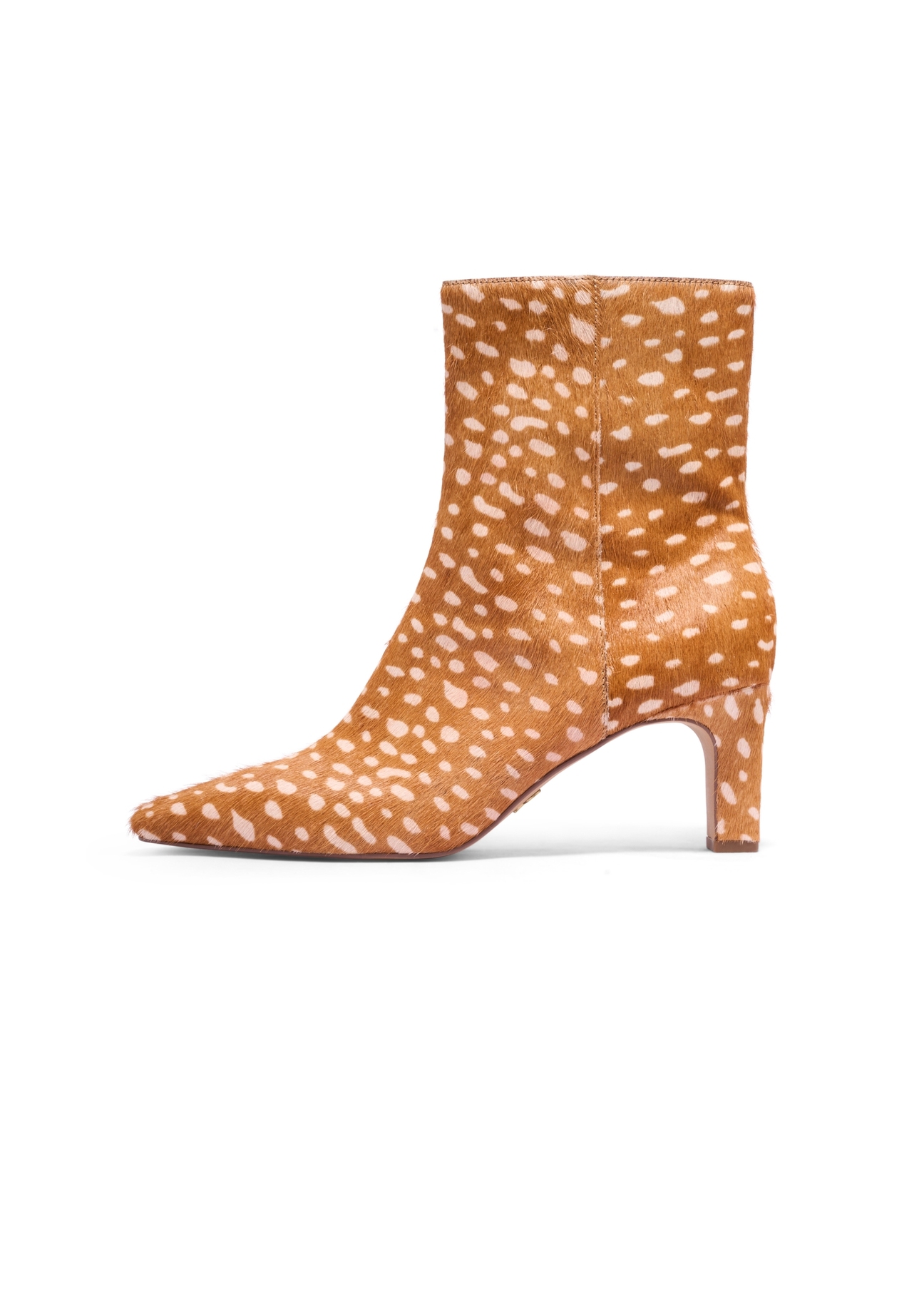 Cognac women's ankle boots with pattern BUTYD-1302-1F(Z26), side view of the product on a white background.