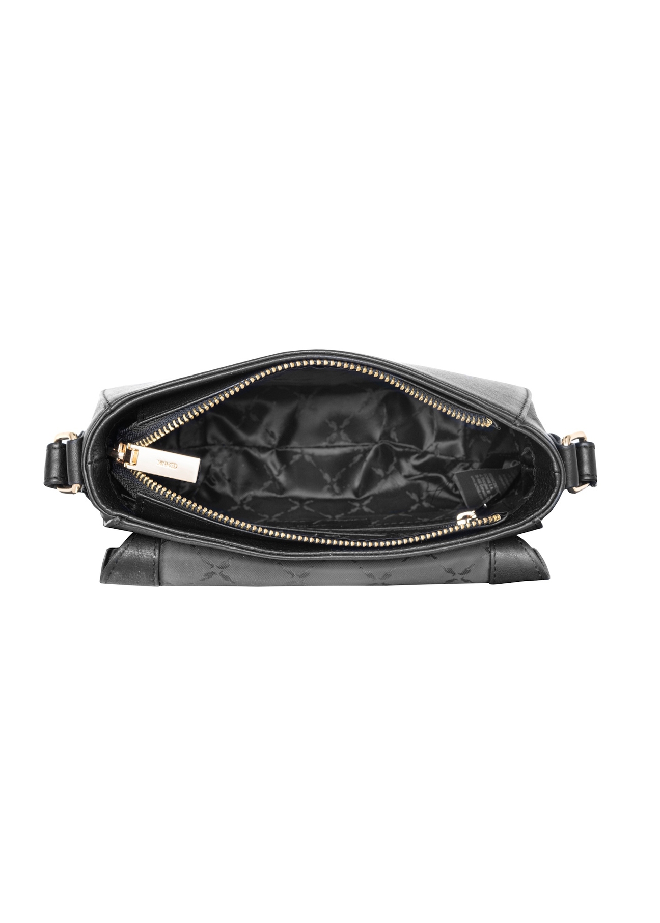 Black leather semi-circular messenger bag TORES-0972E-99(Z25), product view inside on white background.