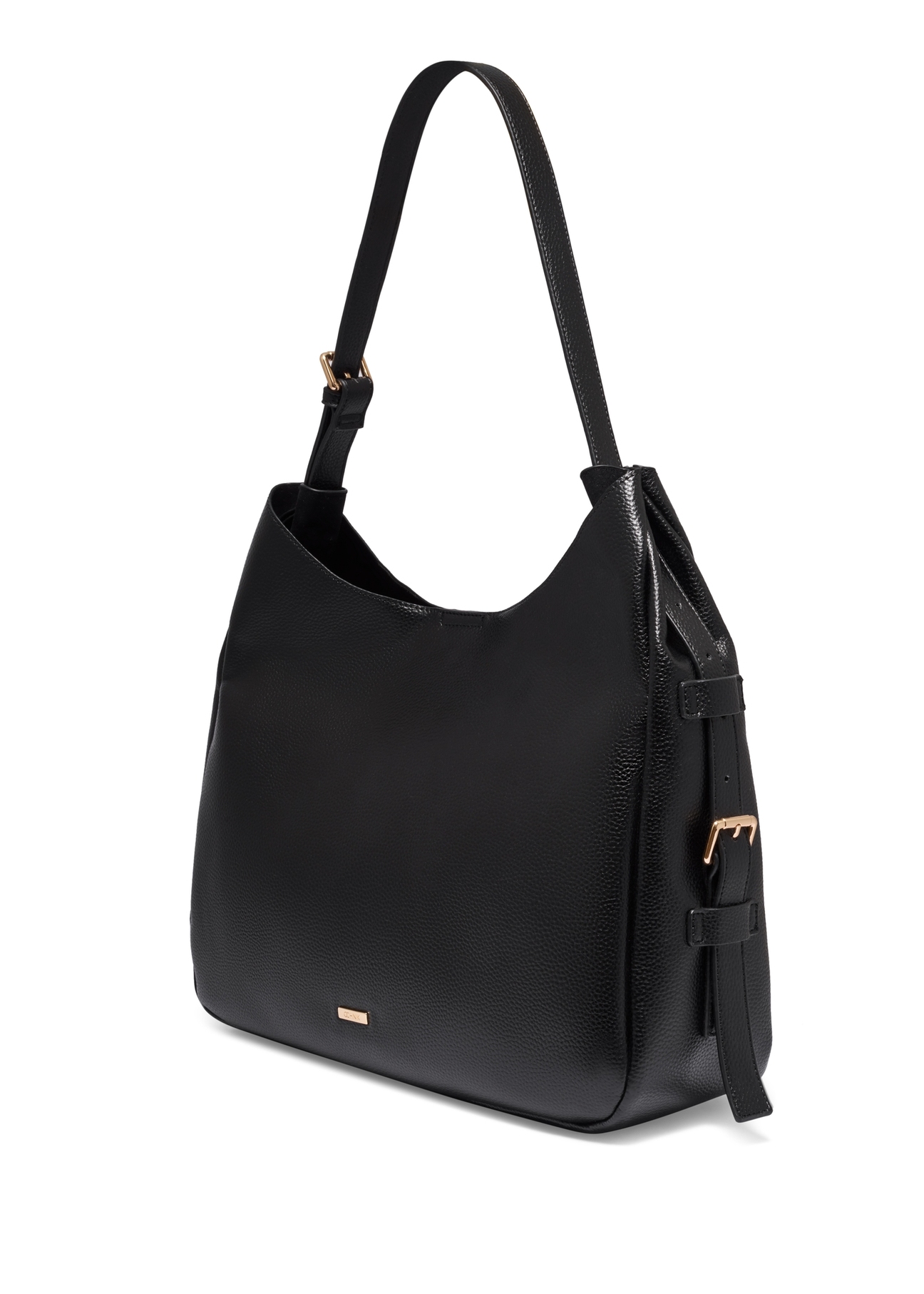 Black shoulder shopper bag TOREC-1366-9I(Z26), diagonal product view on white background.