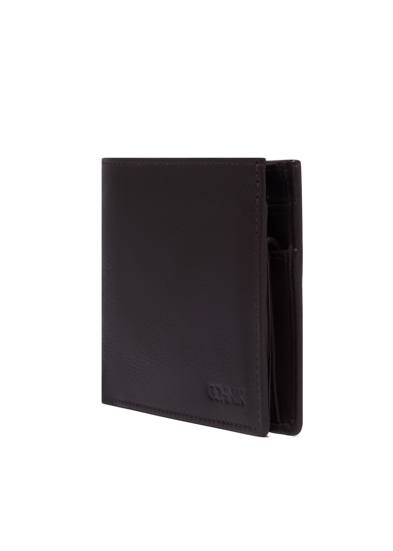 Small men's leather wallet in brown color PORMS-0708-1H(Z26), diagonal product view on white background.