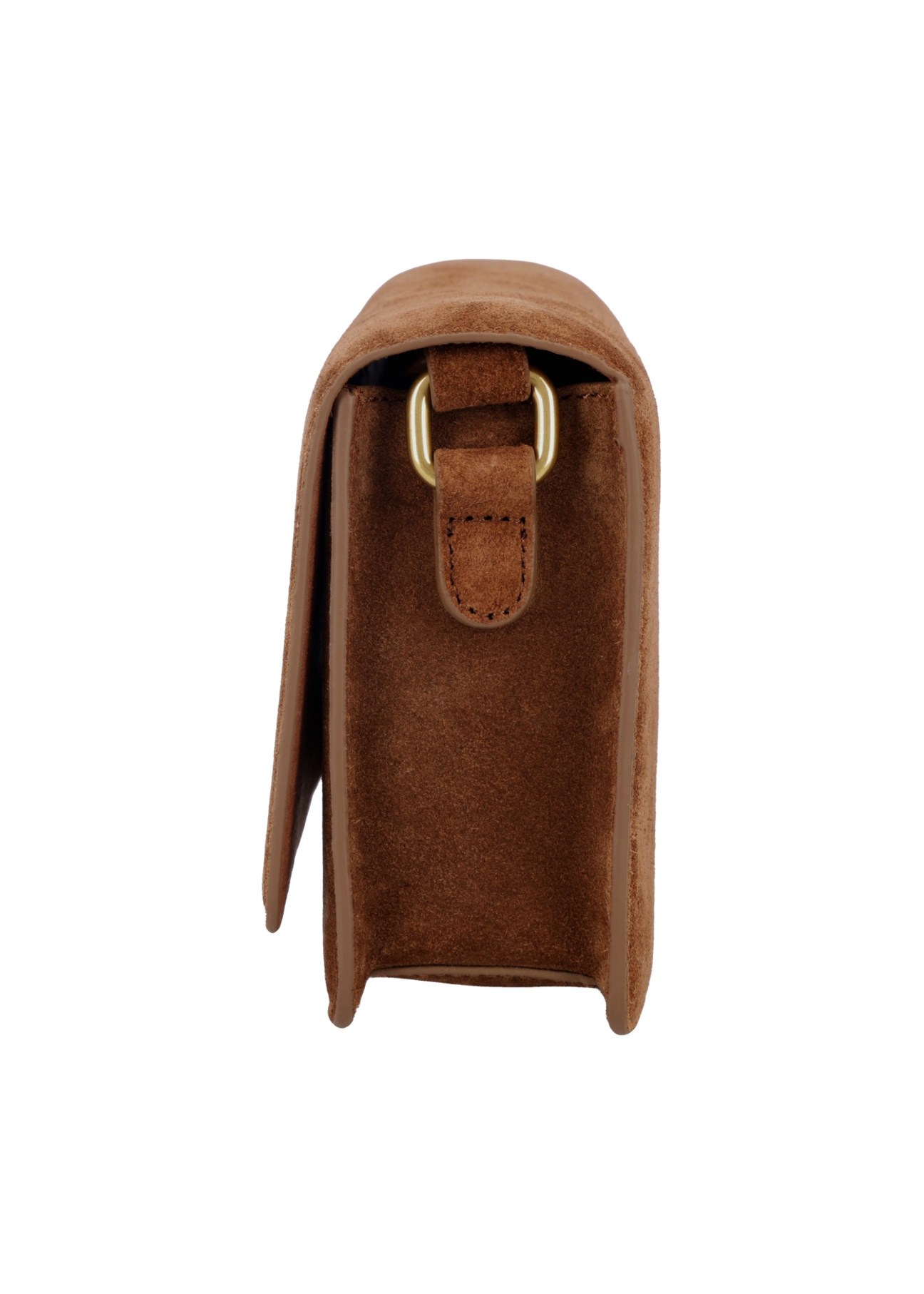 Cognac-colored suede women's handbag TORES-1356-1F(Z26), side view of the product on a white background.