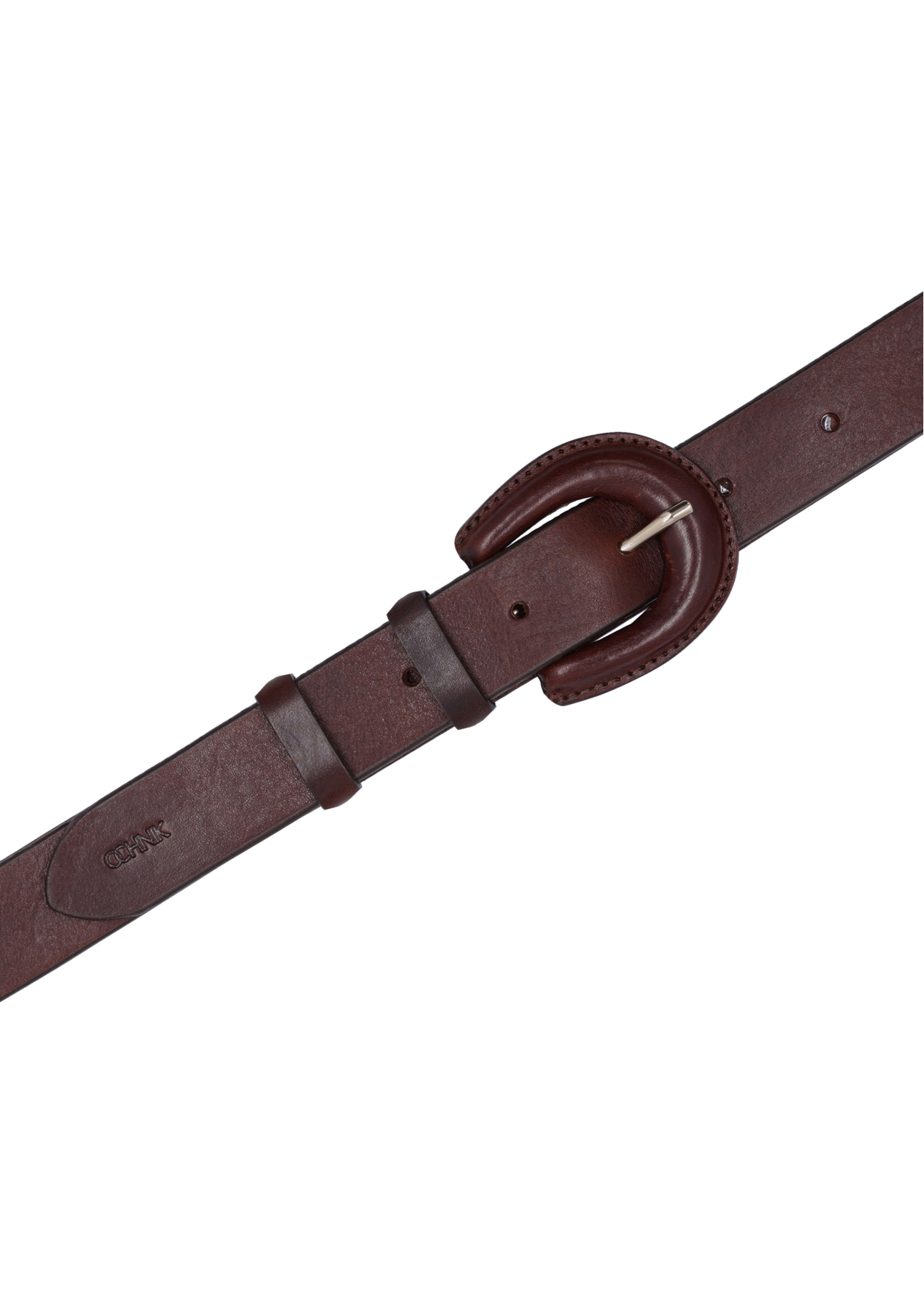 Brown leather women's belt PASDS-0356-1I(Z26), product view from above on white background.