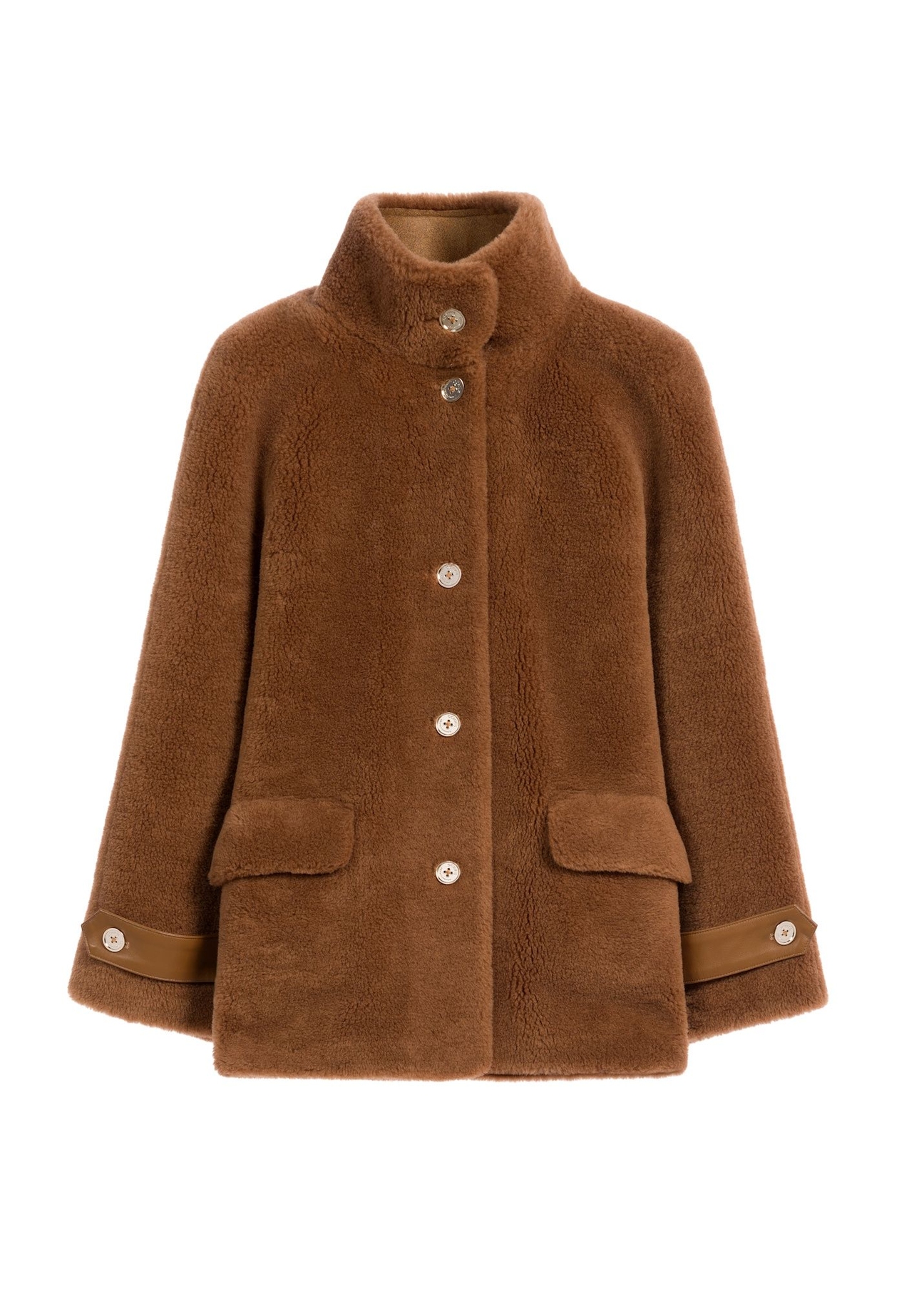 Women's woolen fur coat in camel color FUTDW-0032-24(Z25), front product view on white background.