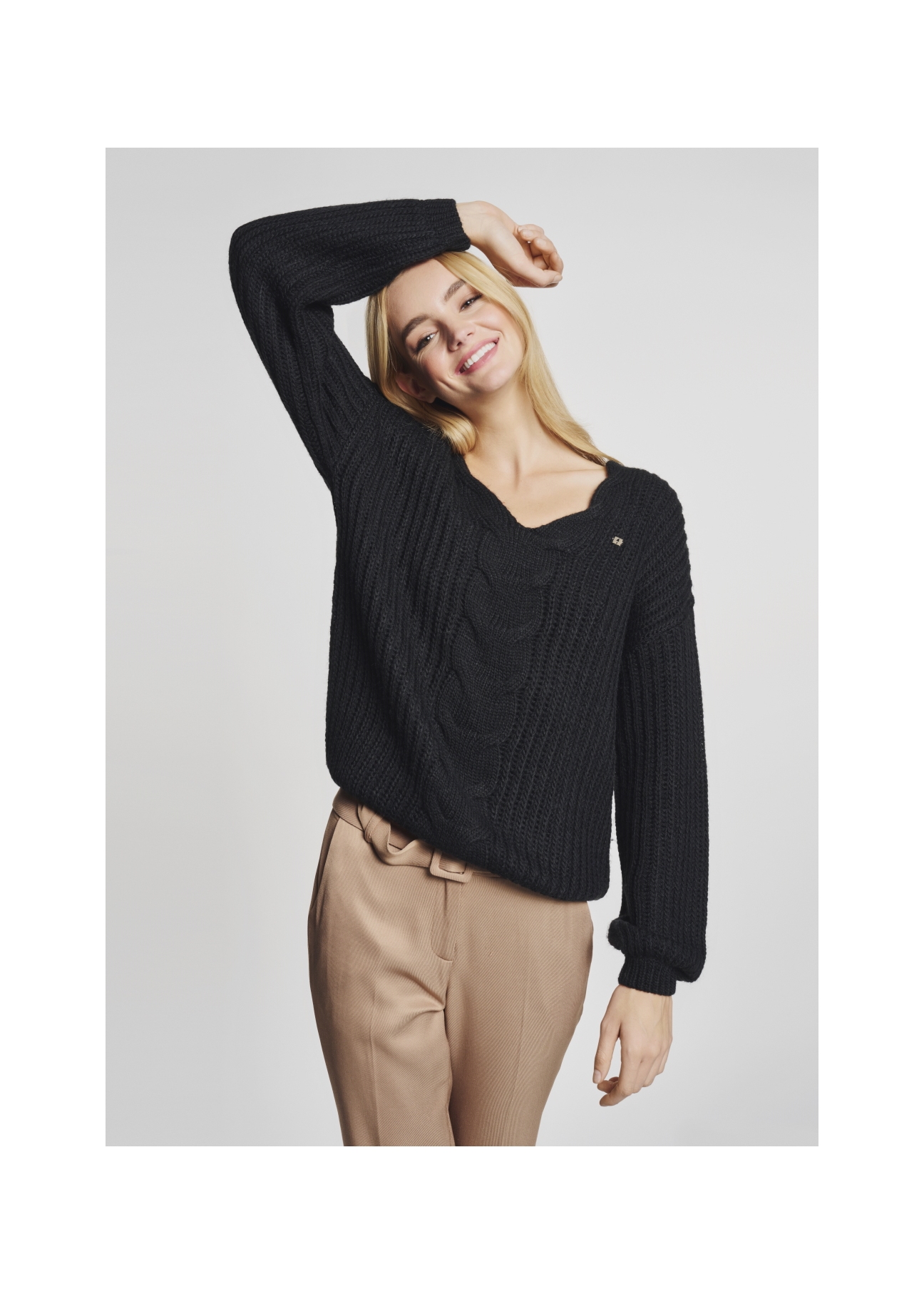 Women's V neck sweater SWEDT-0144-99(Z21)-02