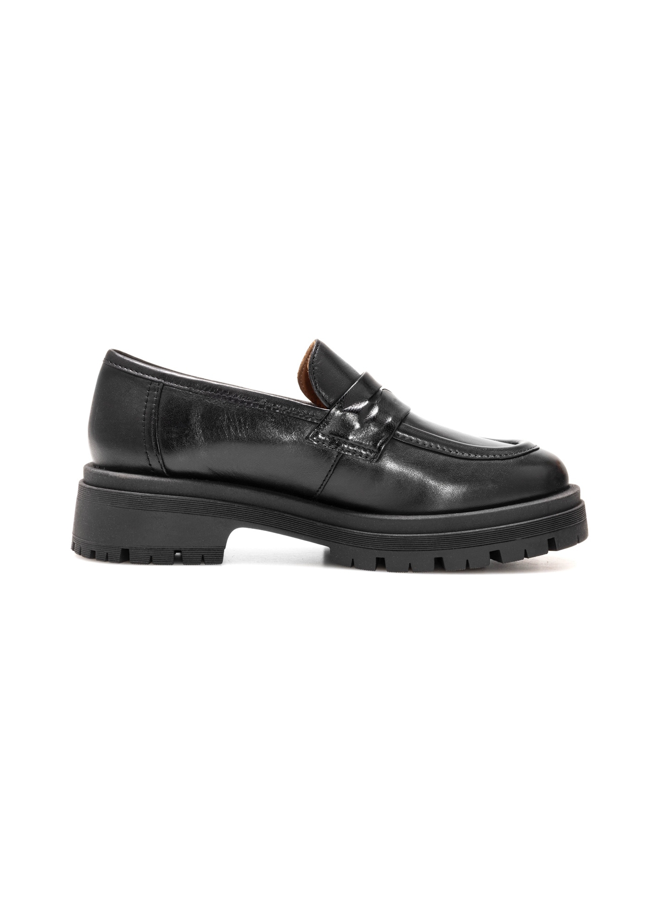 Women's leather moccasins in black BUTYD-1187-99(Z25), side view of the product on a white background.