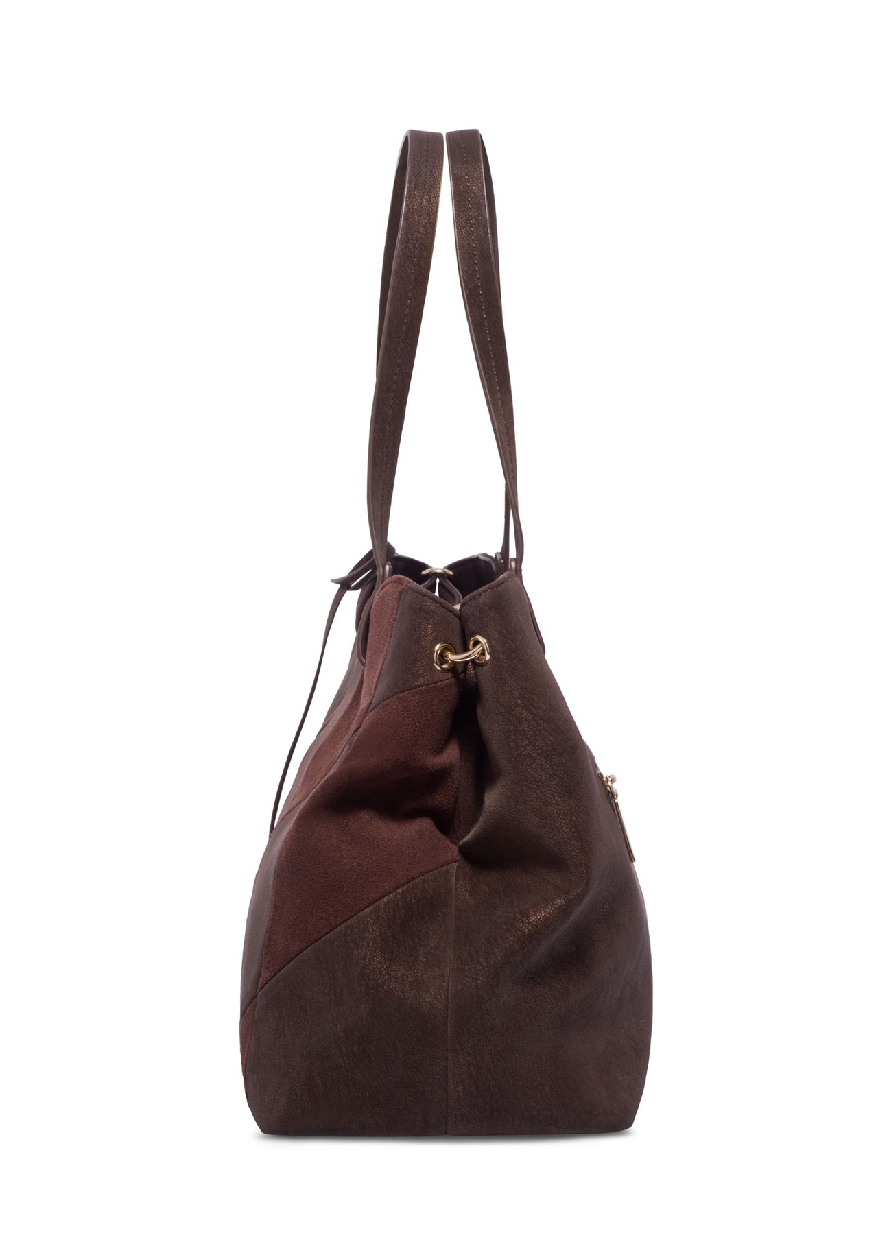 Brown women's shopper bag TOREC-1318-1H(Z26) – side view of the product on a white background.