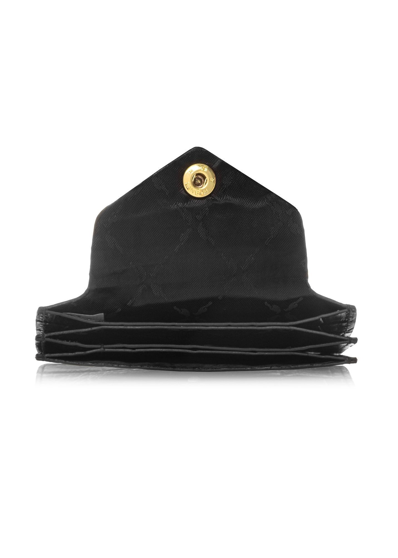 Small black leather women's wallet PORES-0890-9G(W26), product view inside on white background.