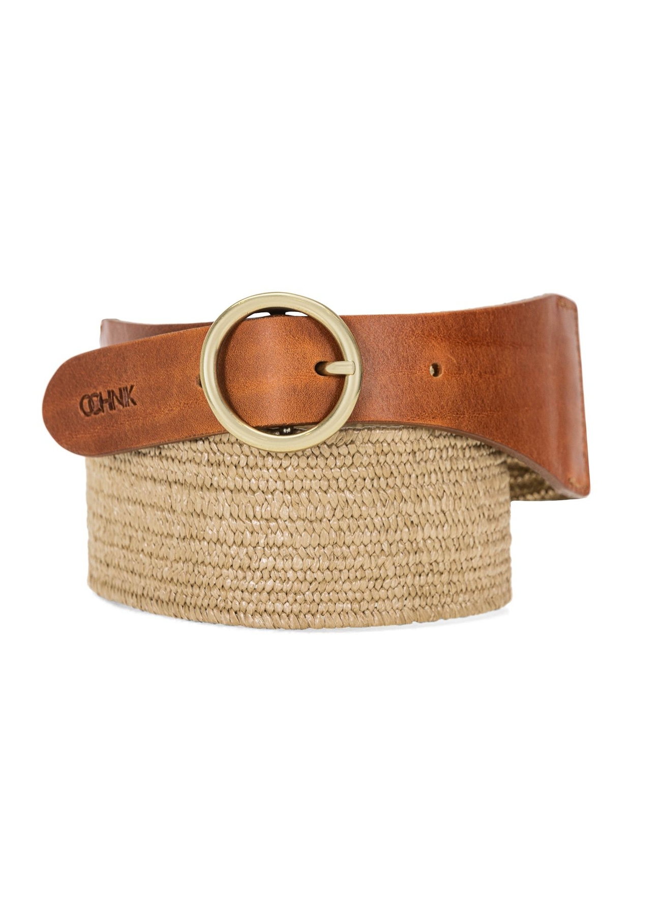 Wide women's belt made of natural leather PASDS-0327-1E(W26) - front product view, on a white background.