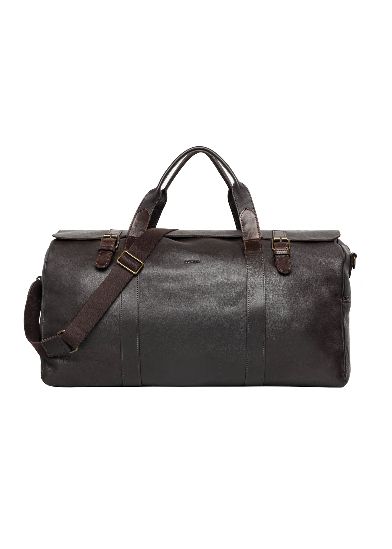 Brown leather travel bag TORMS-0520-1H(Z26), front product view on white background.