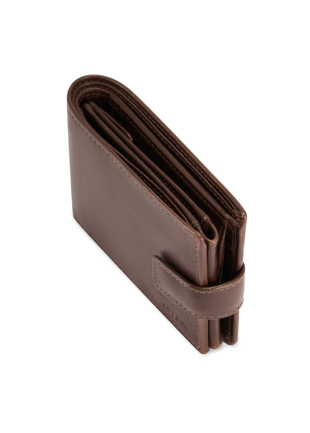 Brown men's leather wallet PORMS-0671-1H(Z26), close-up of product detail, view on white background.