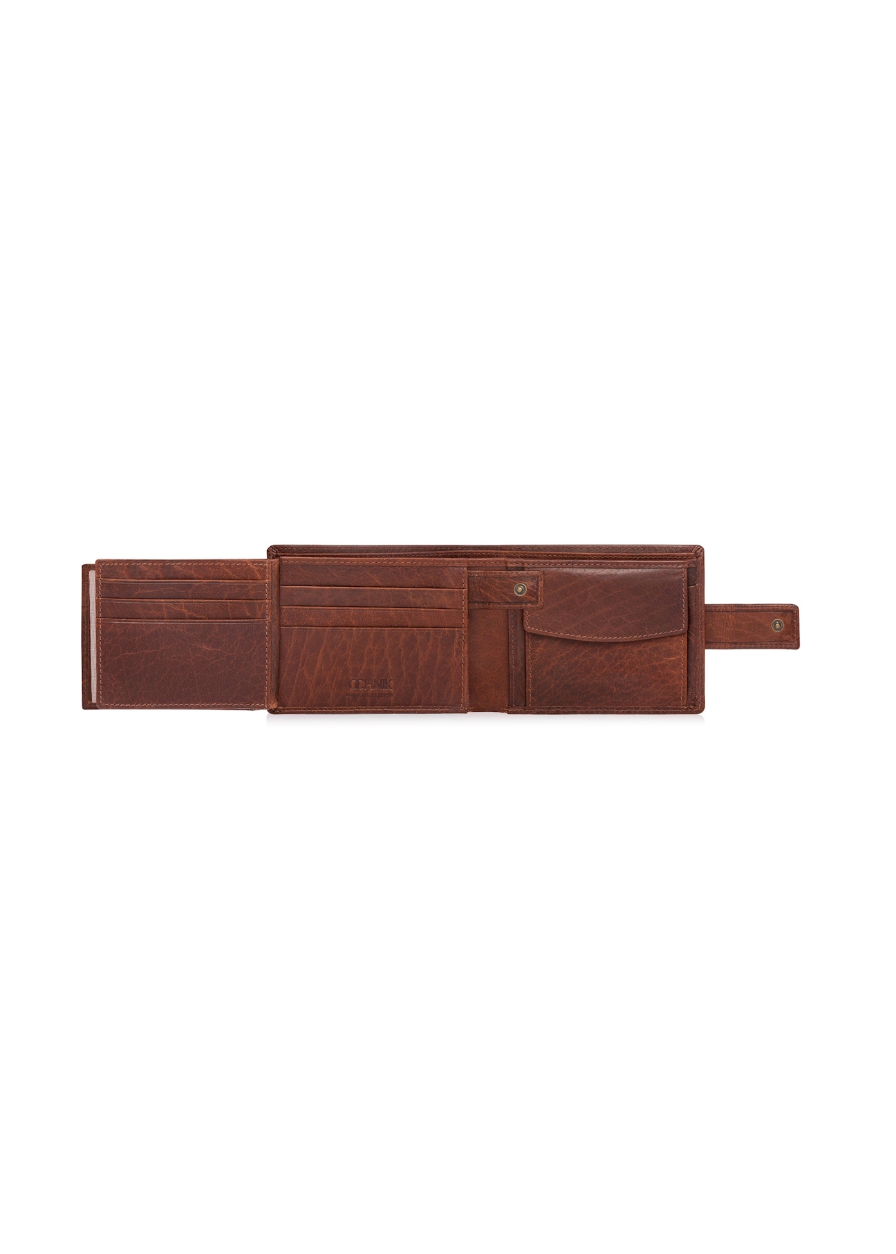 Men's leather wallet in cognac color PORMS-0691-1H(W26), product view inside on white background.