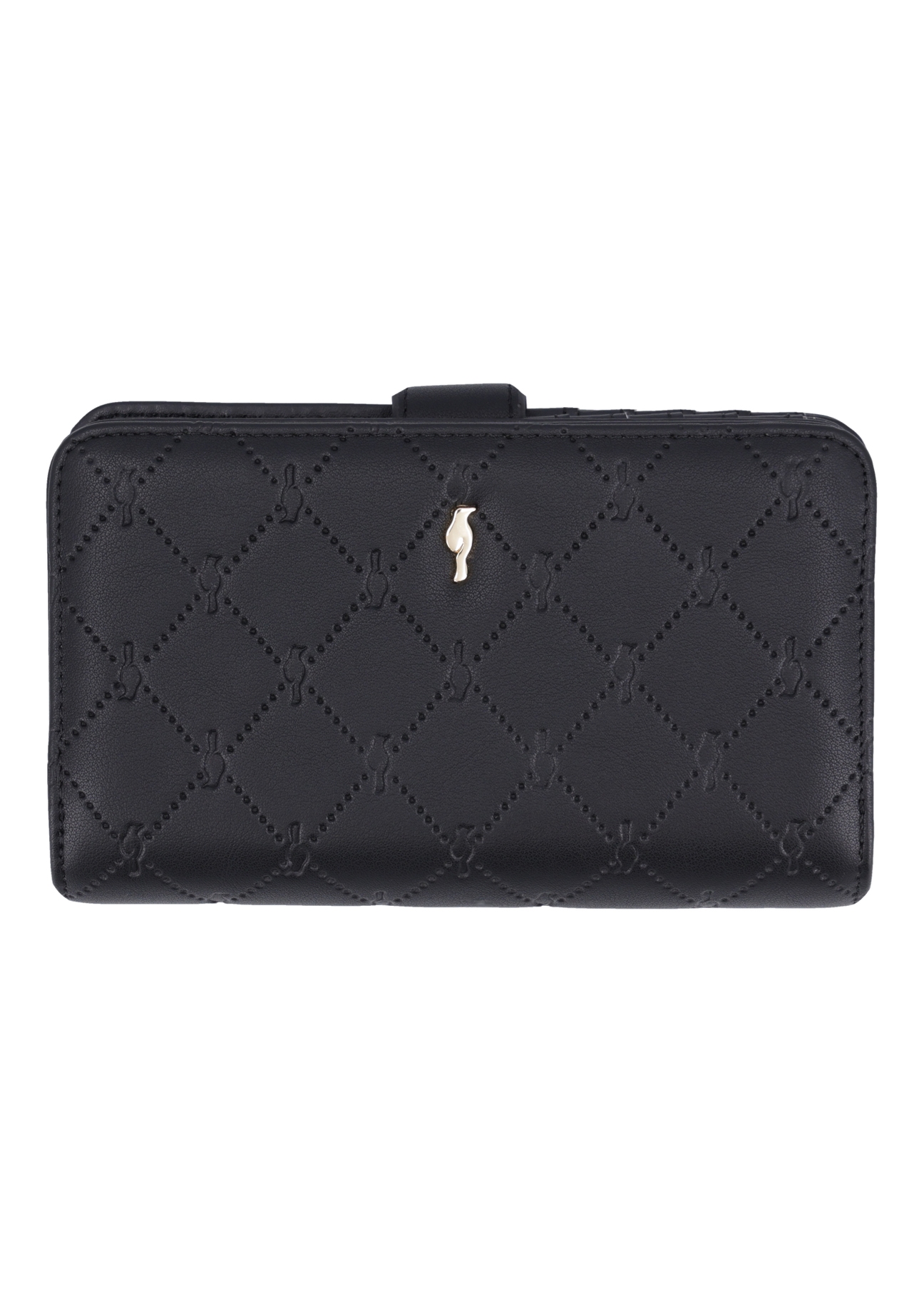Black women's wallet with monogram POREC-0391A-9P(Z26), front product view on white background.