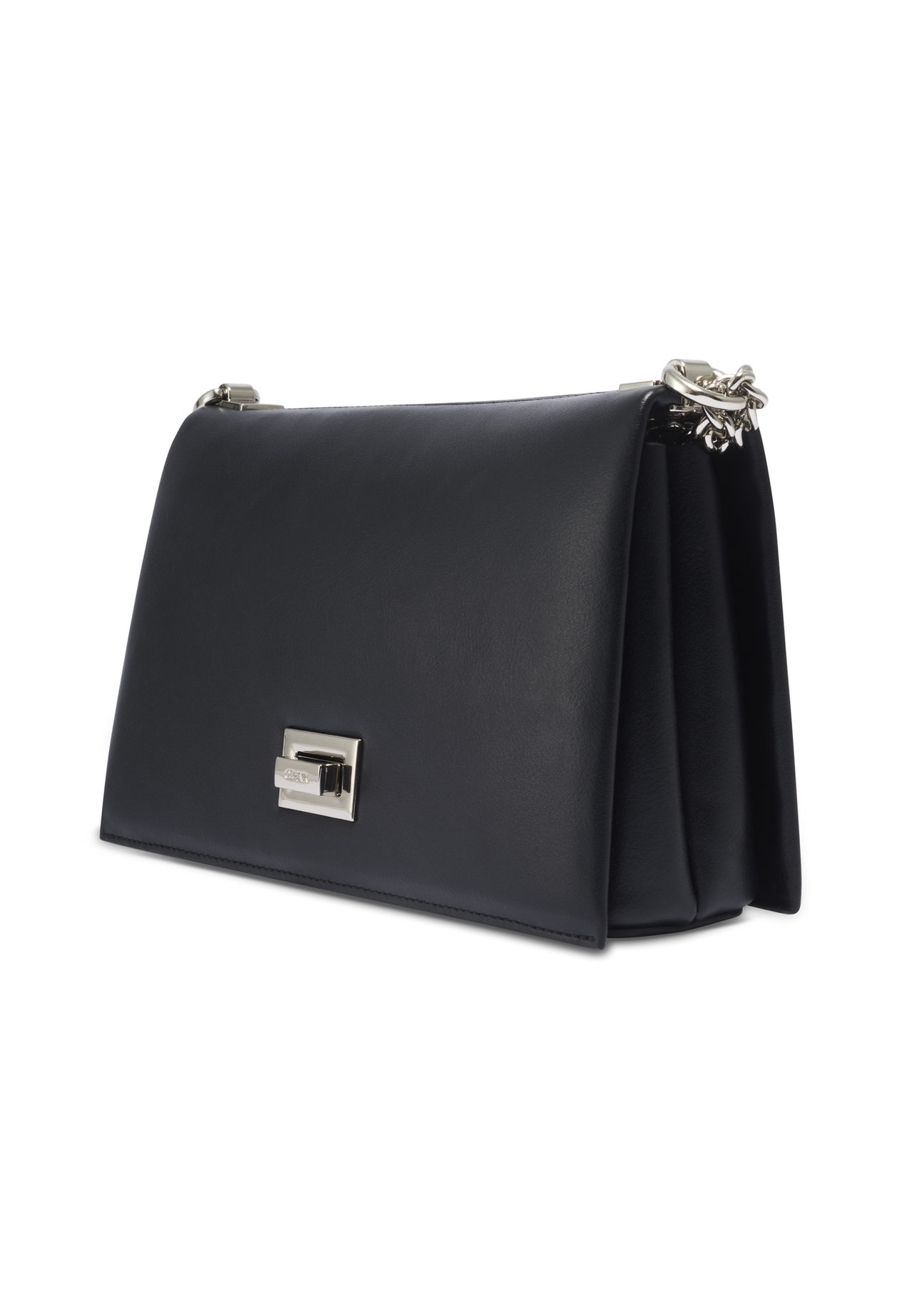Black small women's handbag TOREC-1282-99(Z26). Side view, diagonal, on a white background.