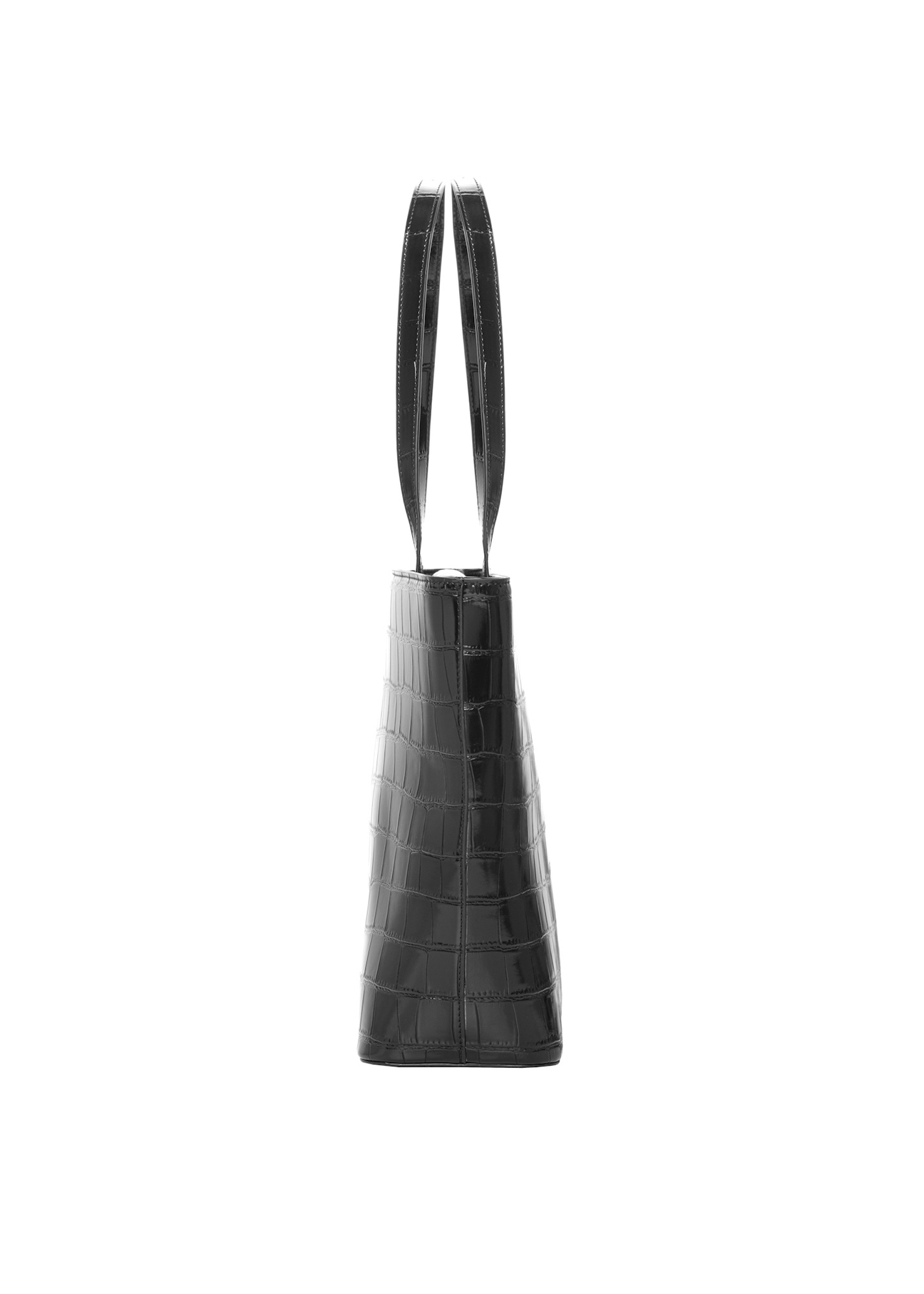 Black croco shopper bag TOREC-1242-9G(Z26), side product view on white background.