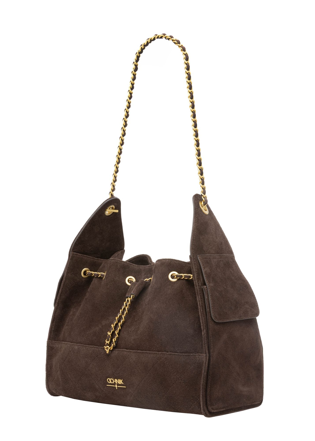 Brown medium suede women's handbag TORES-1408-1I(Z26) - diagonal product view, on a white background.