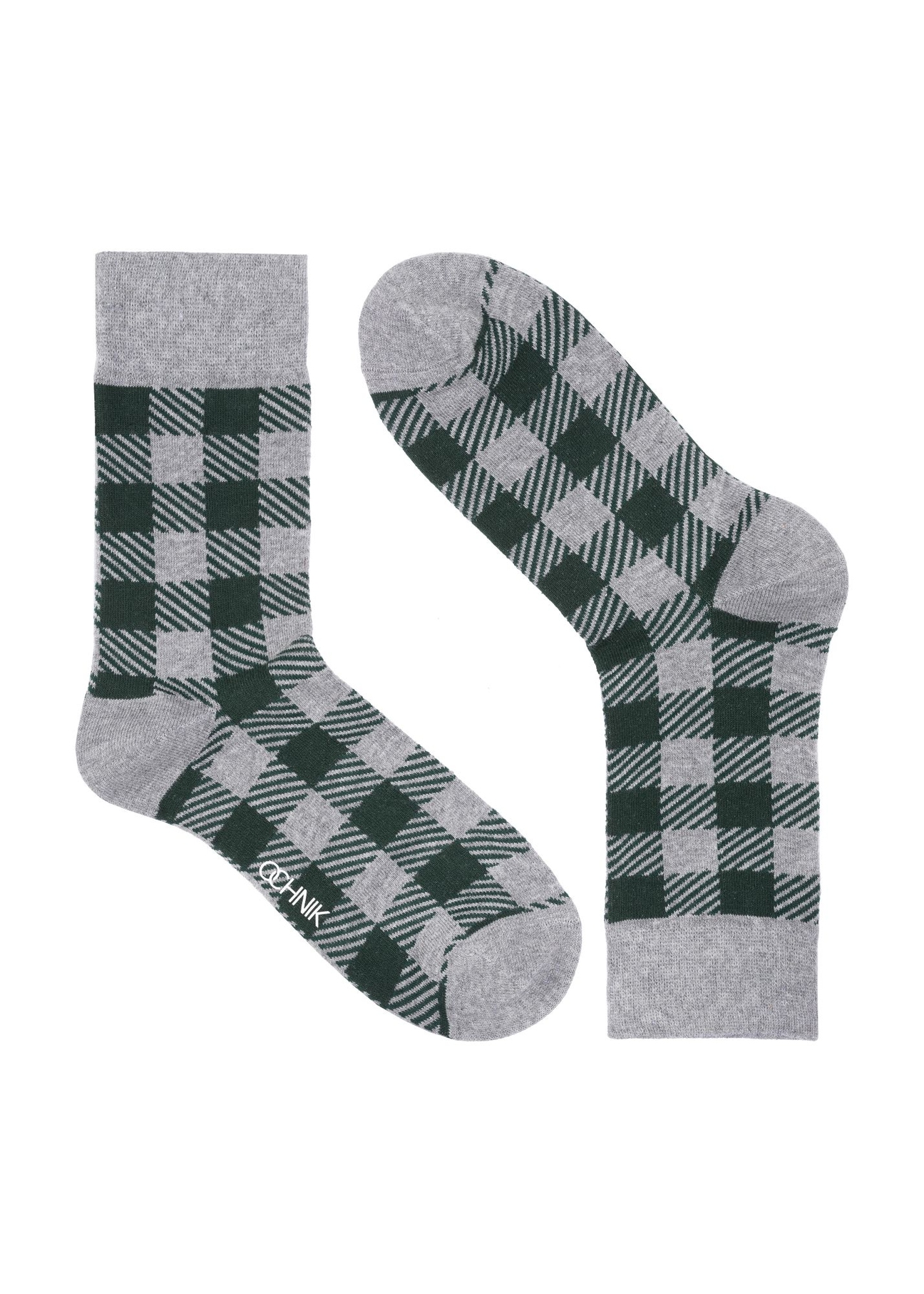 Grey-green checkered men's socks SKAMT-0180-66(Z23)-01