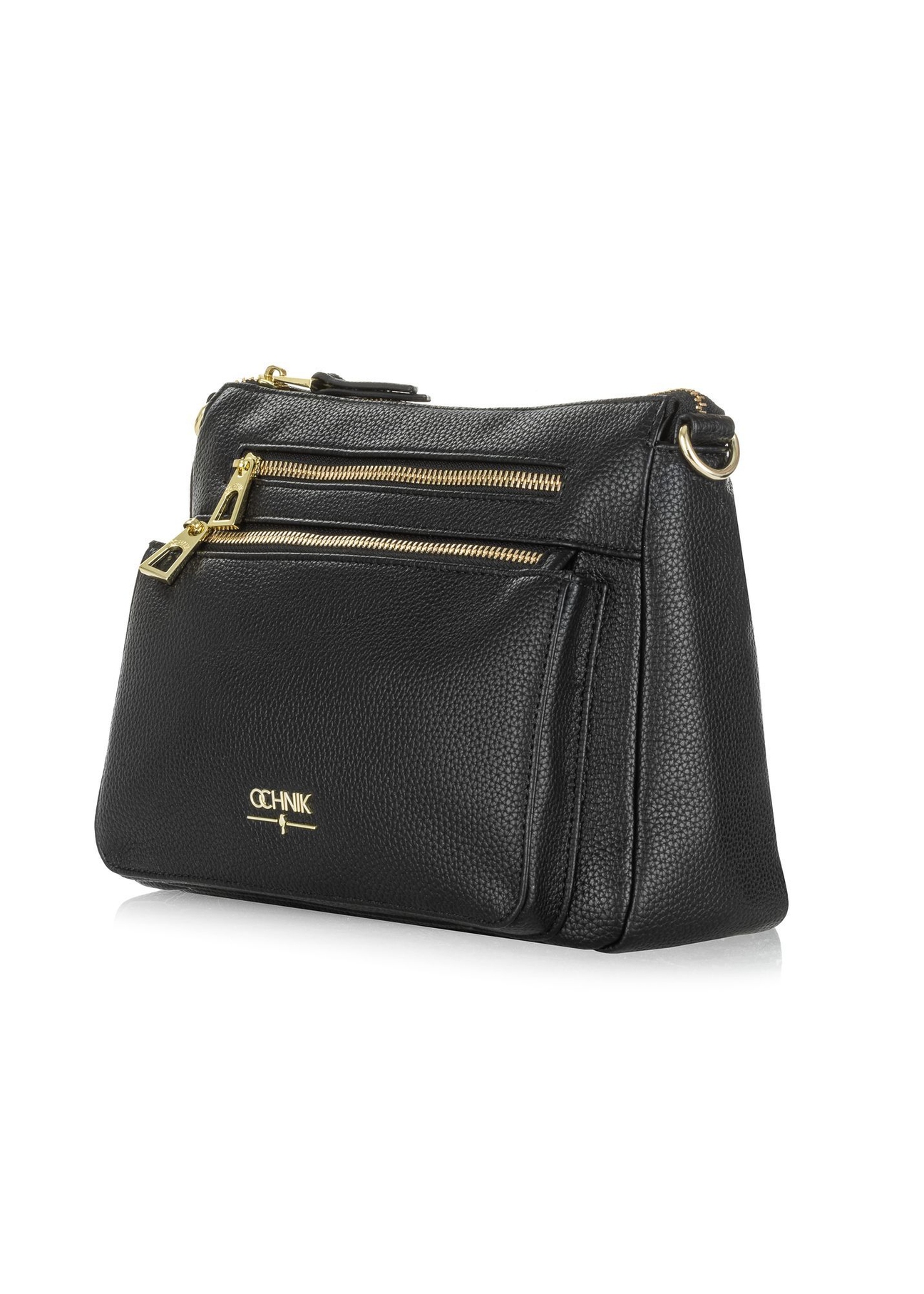 Black women's messenger bag made of imitation leather TOREC-0966A-99(Z25) - diagonal view of the bag on a white background.