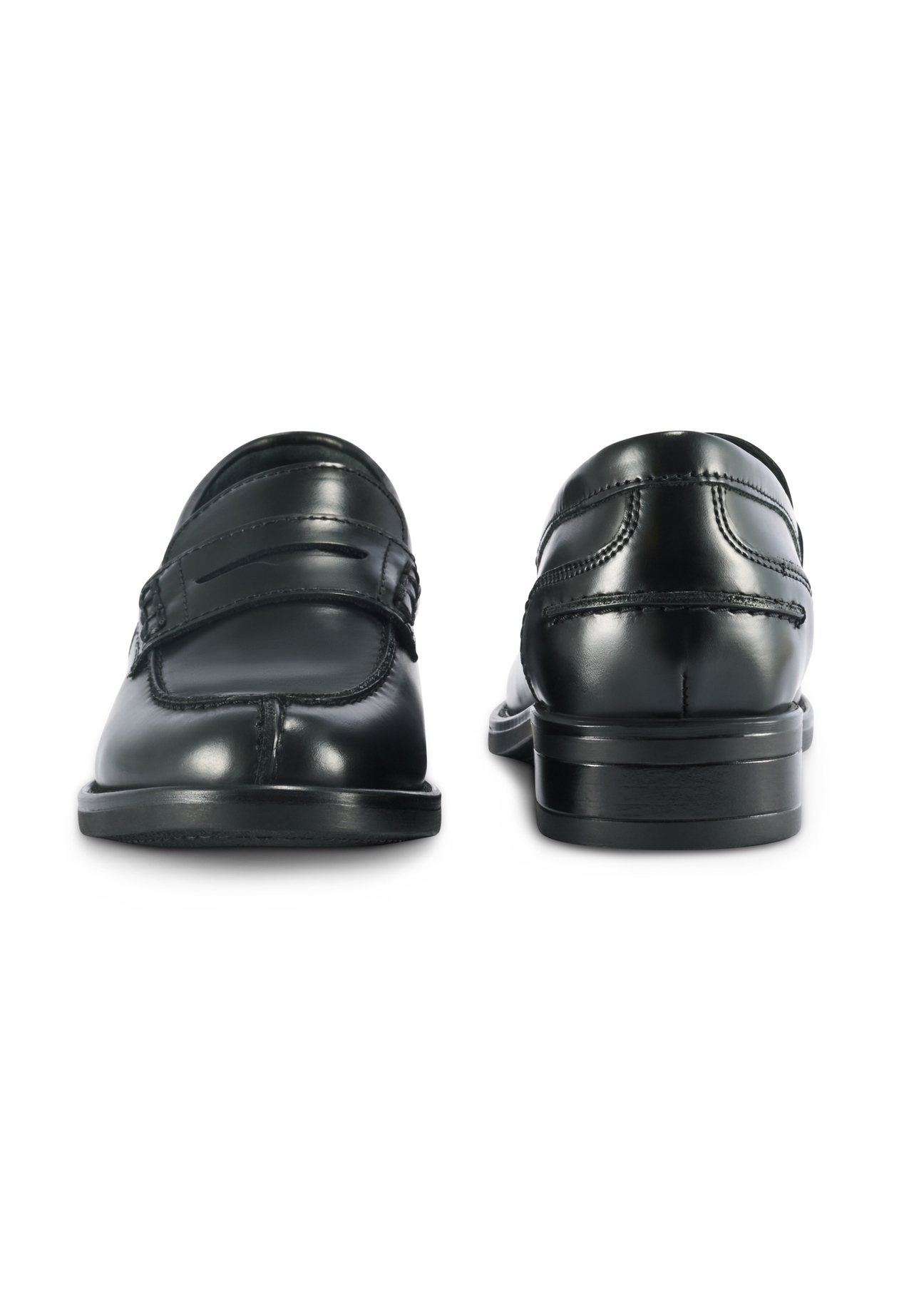 Women's black leather moccasins BUTYD-1097-99(Z25), product view from the front and back on a white background.