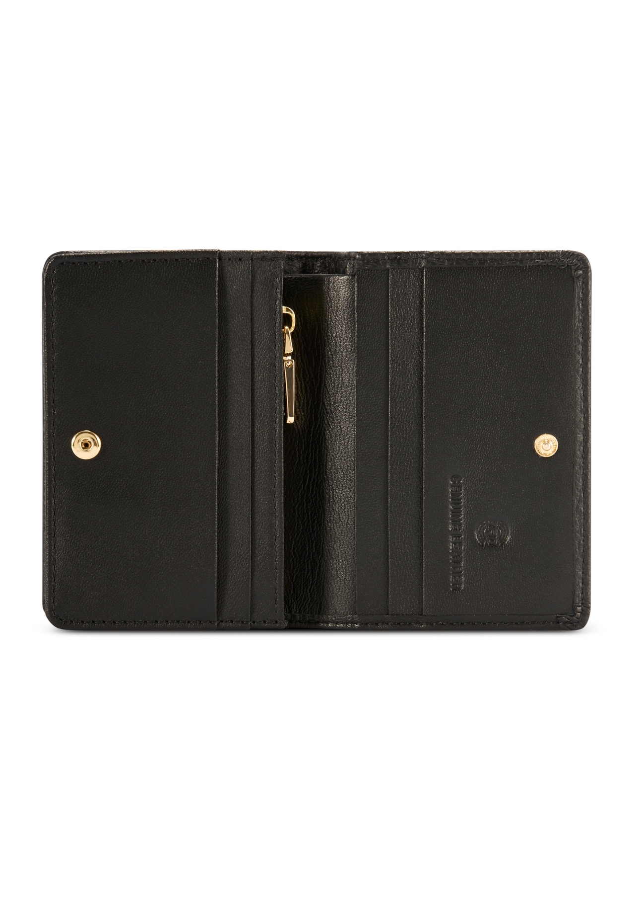 Black women's wallet with RFID protection PORES-0824 RFID-99(Z25), product view from the inside on a white background.