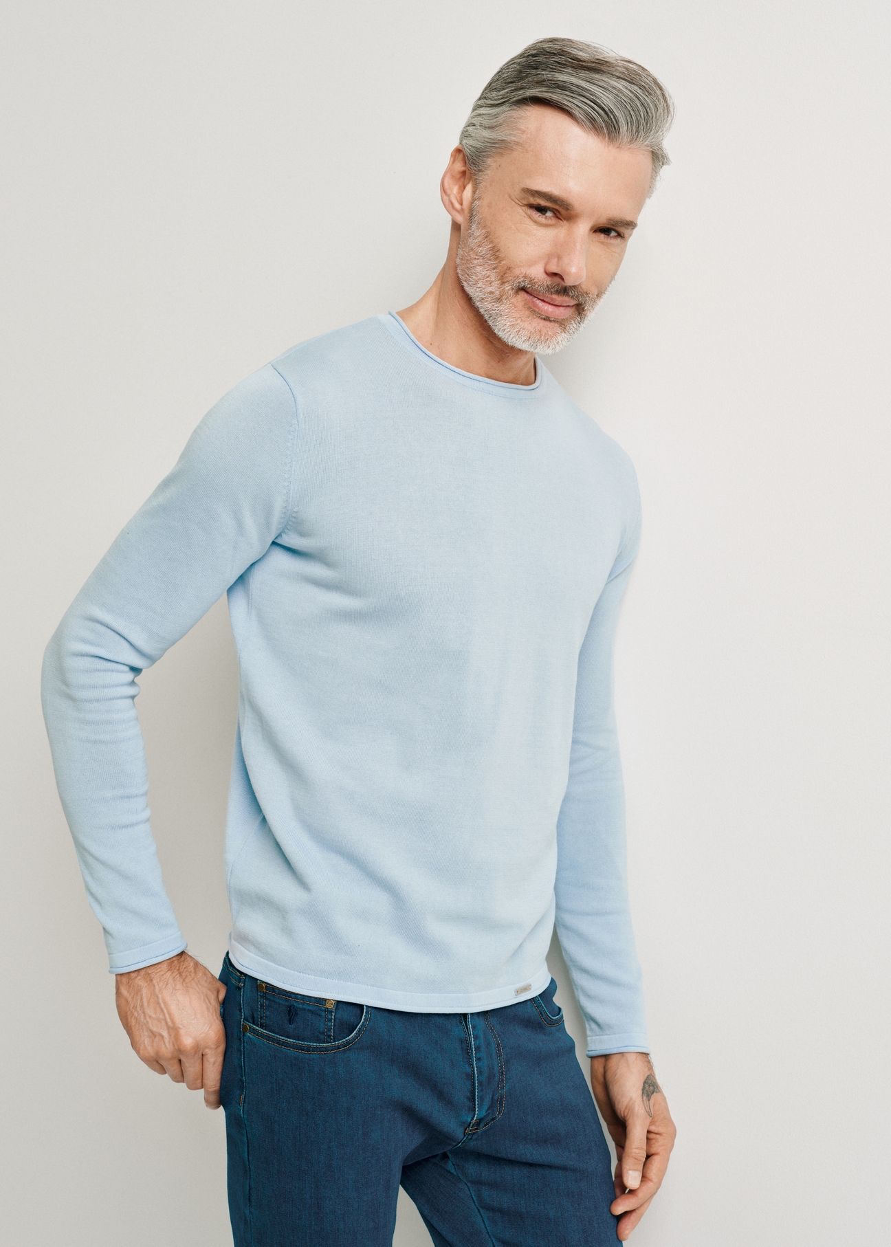 Blue cotton men's sweater SWEMT-0100-62(W24)-02