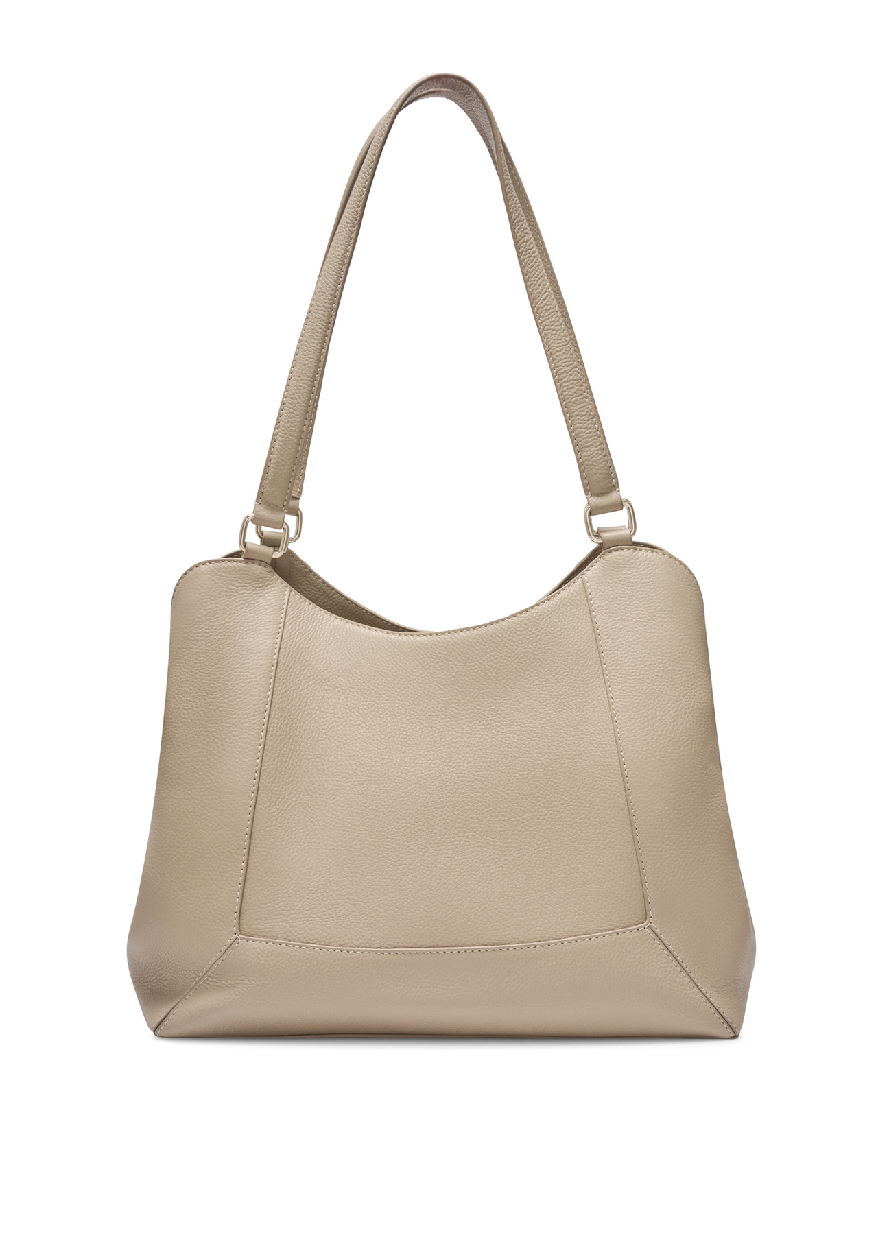 Beige leather women's shopper bag TORES-1264-1B(W26), product view from the back on a white background.