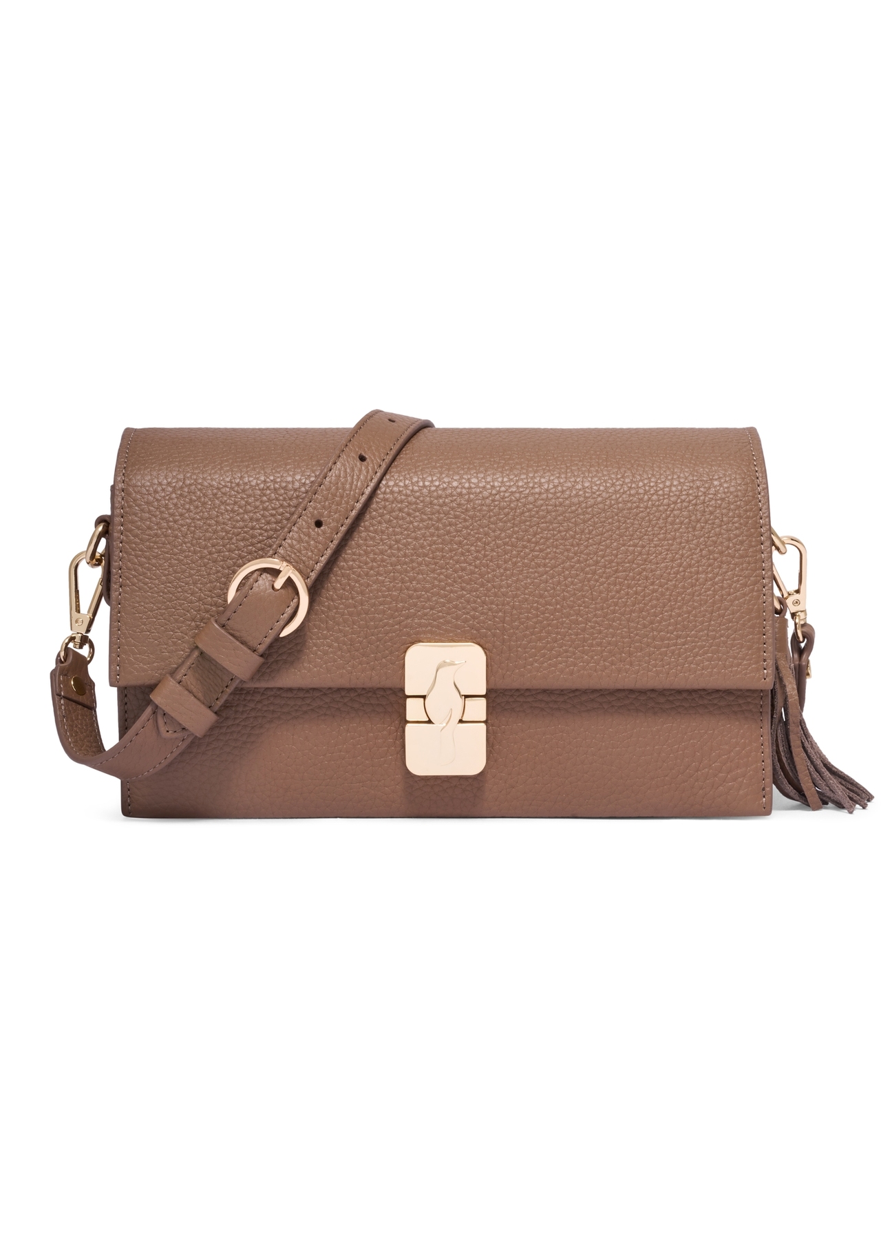Light brown leather shoulder bag TORES-1418-1K(Z26), front product view on white background.