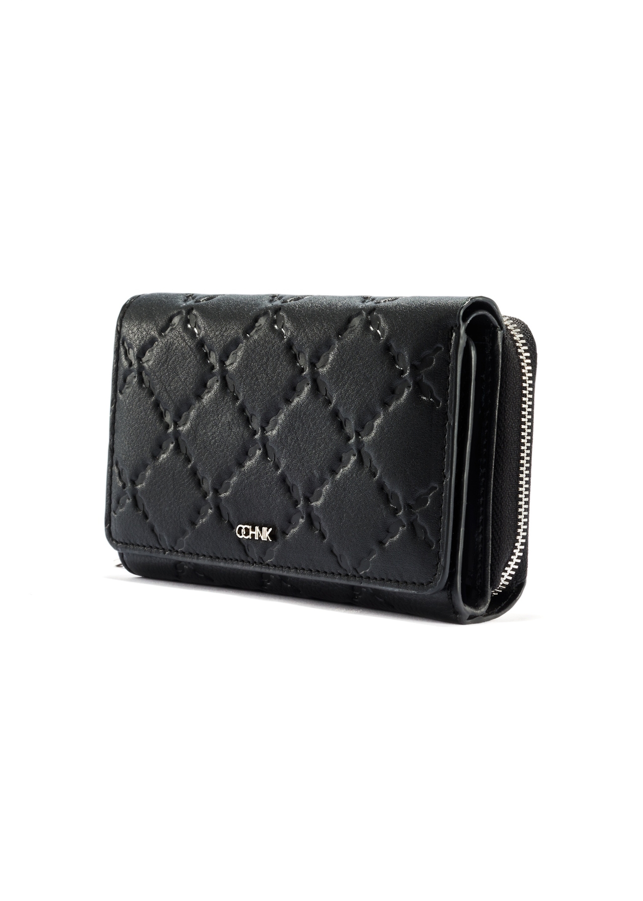 Black leather women's wallet with monogram PORES-0882A-99(W25)