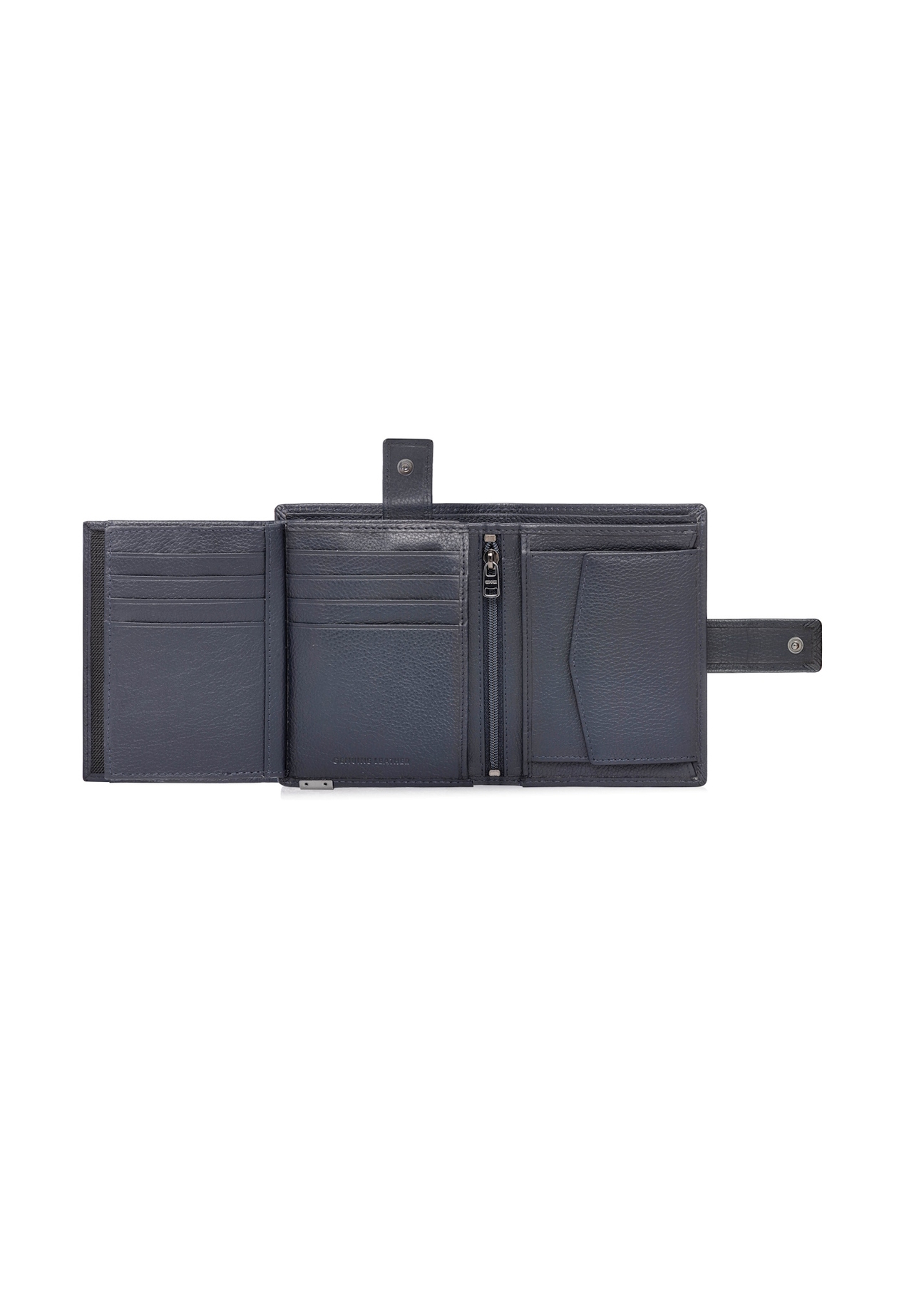 Men's leather wallet in navy blue PORMS-0695-7E(W26), product view inside on white background.