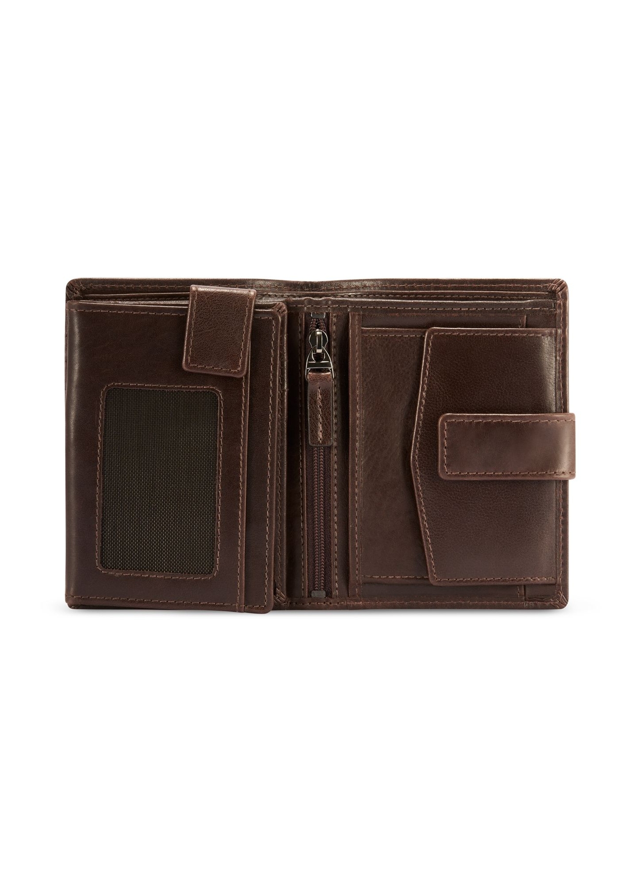 Medium brown men's wallet made of genuine leather PORMS-0670-1H(Z26), product view from the inside on a white background.