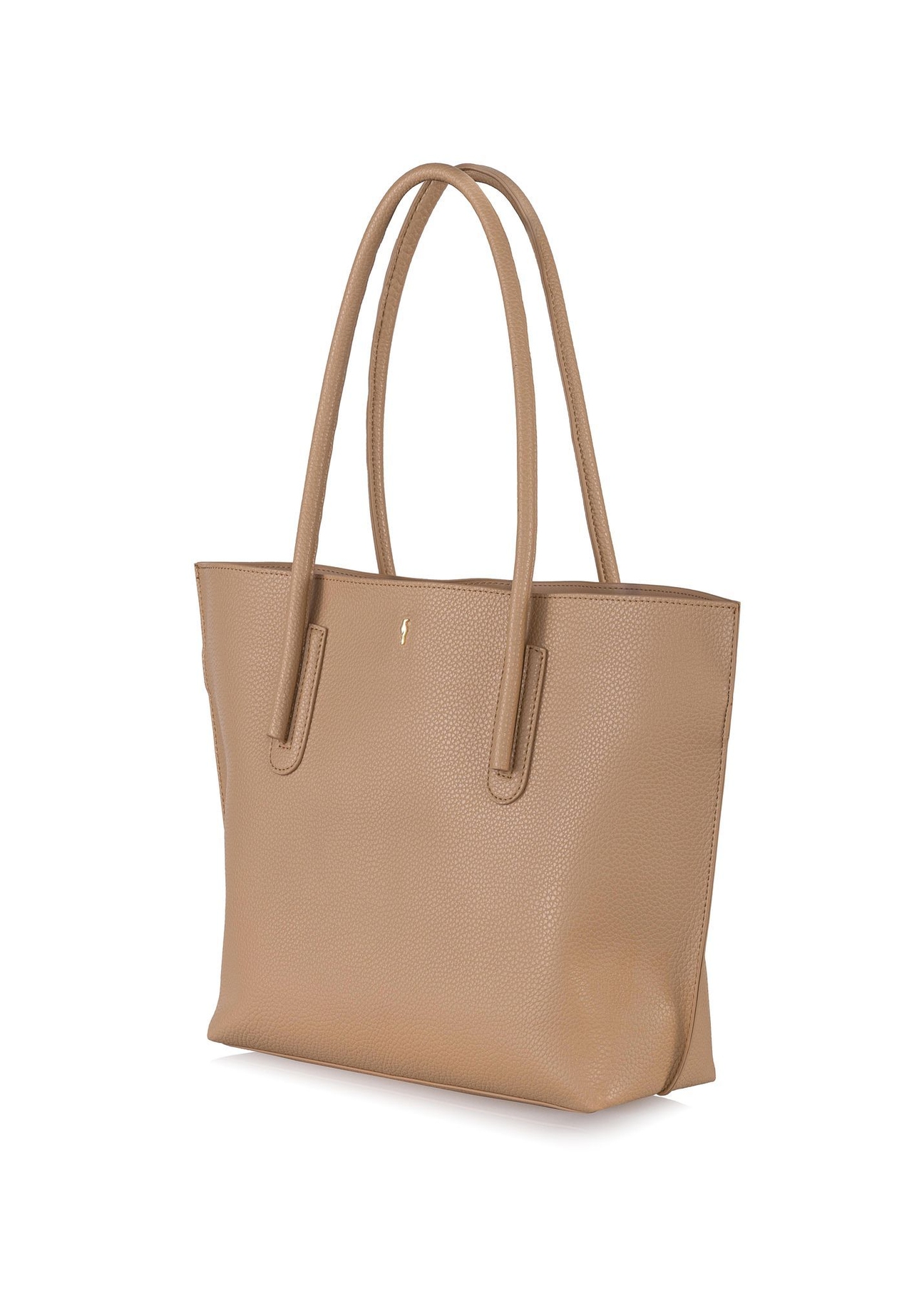 Dark beige women's shopper bag TOREC-0938-1C(W26) - diagonal product view on a white background.