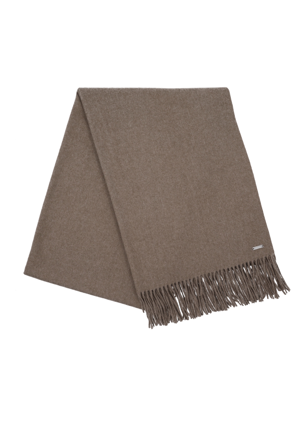 Beige women's scarf with wool SZADT-0233-1K(Z26) - close-up of detail, on white background.