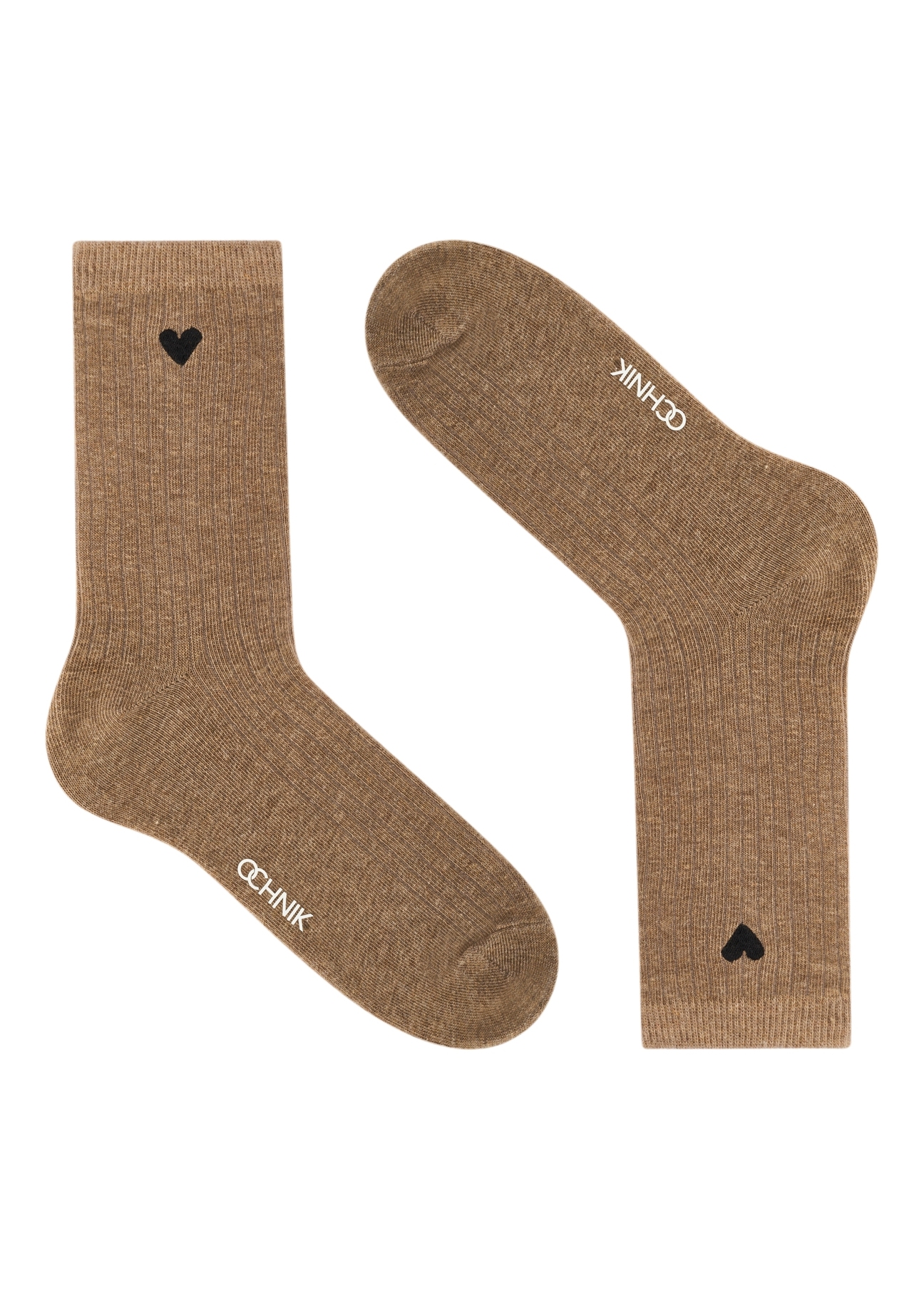 Set of beige women's socks ZESDT-0033-81(Z25), view of one part of the product in the packaging on a white background.