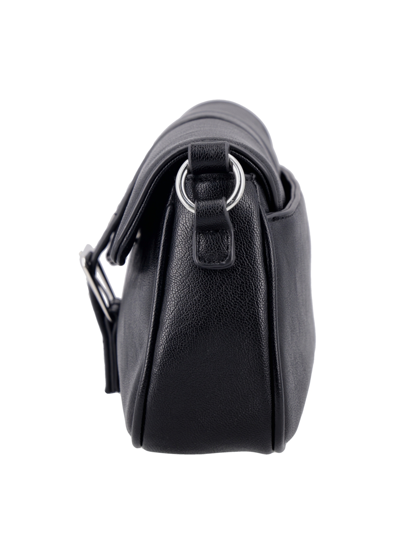 Black women's handbag with buckle TOREC-1370-99(Z26), side view of the product on a white background.