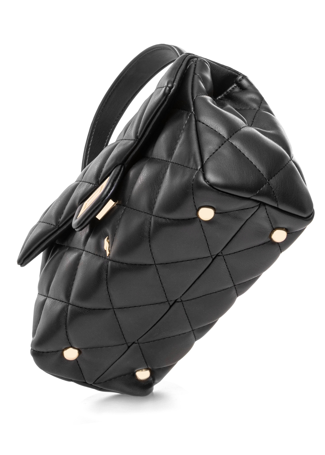 Black small quilted women's handbag TOREC-1092-99(Z25), close-up of detail on white background.