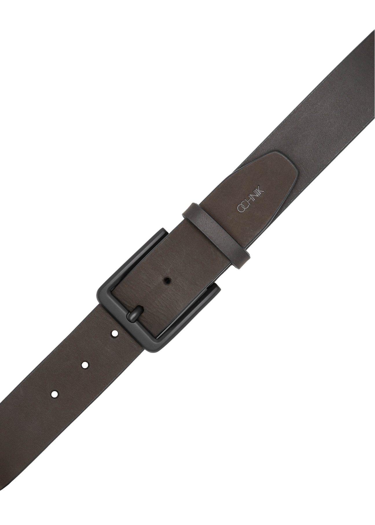 Brown suede men's belt PASMS-0281-1I(W26) - product view from above, on white background.