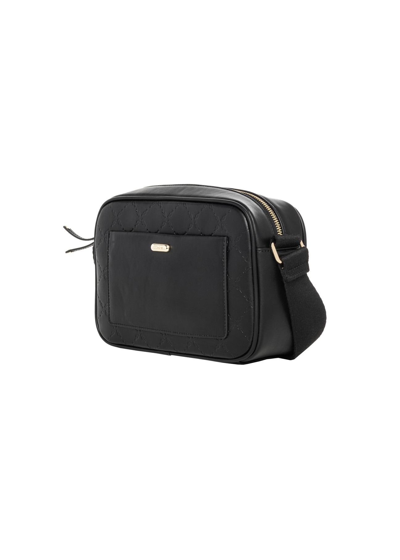 Black women's handbag with monogram TOREC-1290-9P(Z26), product view from an angle on a white background.