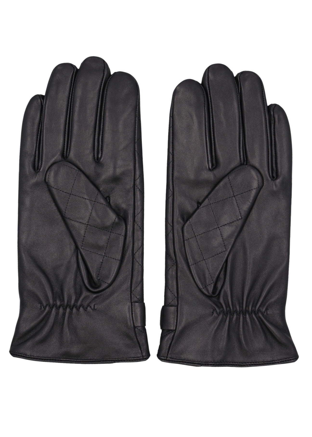 Men's black leather gloves with wool REKMS-0082-9P(Z26), product view from the back on a white background.