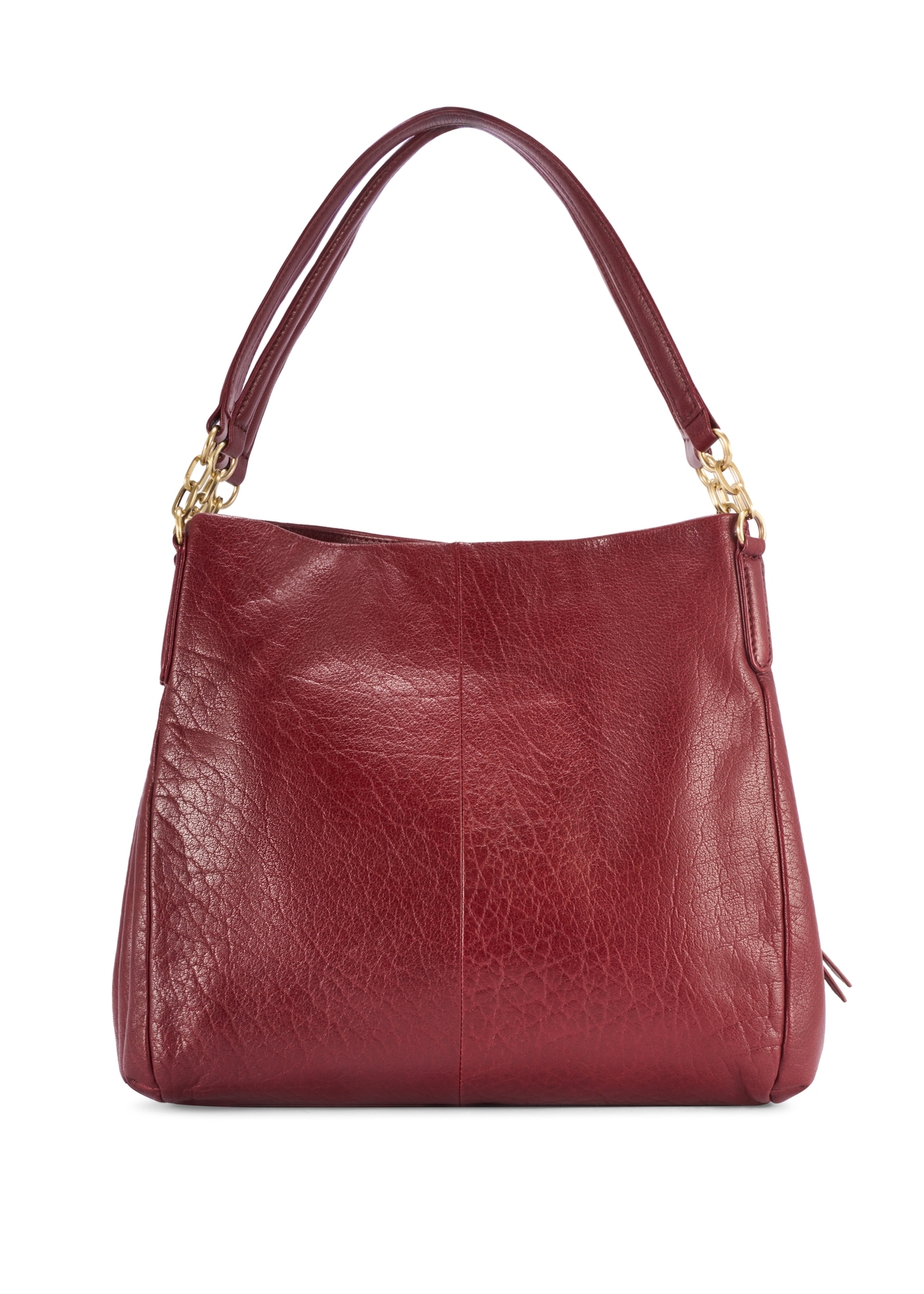 Dark red leather women's shopper bag TORES-0636D-4C(W26) - product view from the back, on a white background.