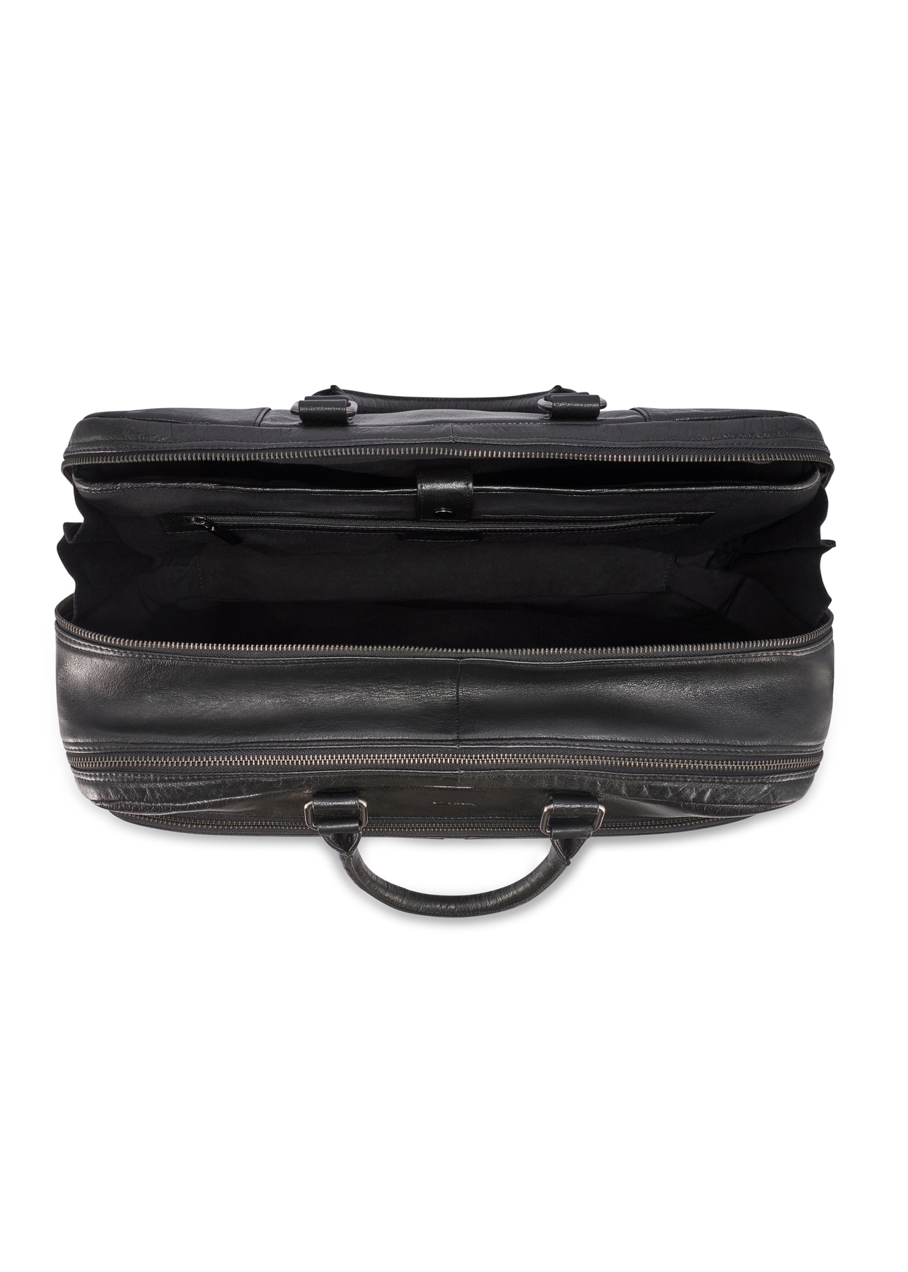 Black large leather men's bag TORMS-0489-99(W26) - product view from above, on a white background.