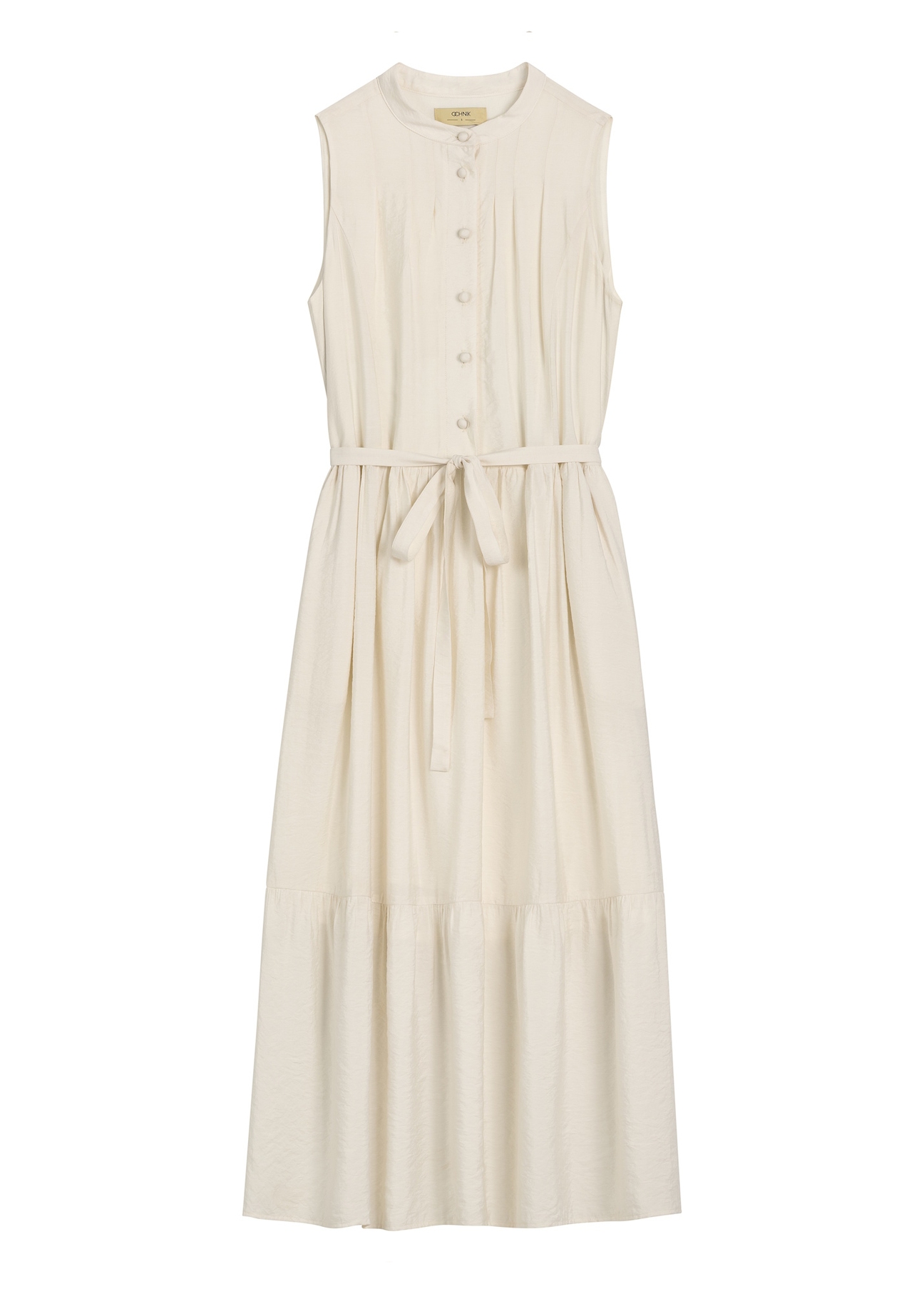 Cream viscose midi dress SUKDT-0280-0B(W26), front product view, on white background.