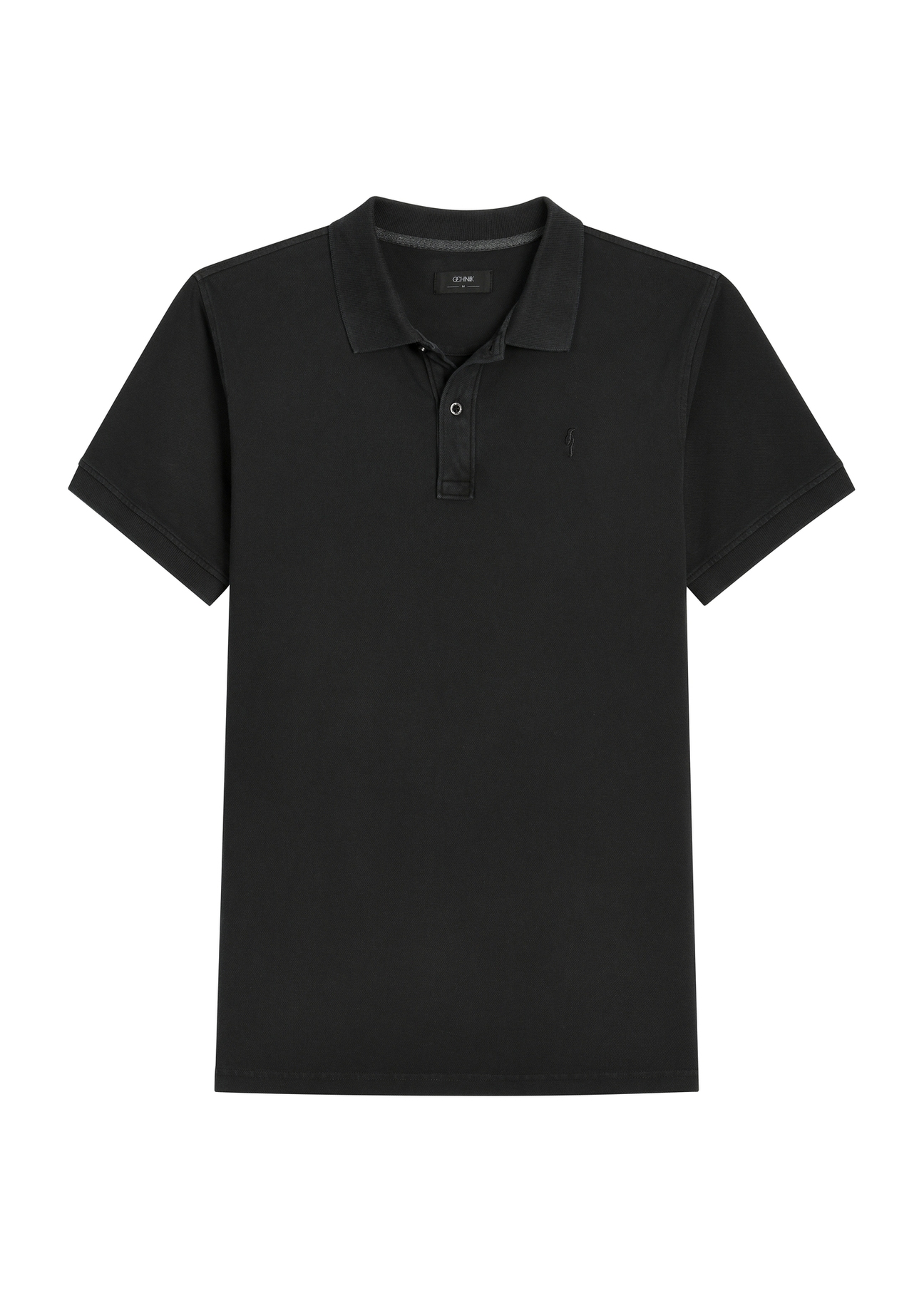 Men's black polo shirt POLMT-0055A-99(W26) - front product view, on a white background.