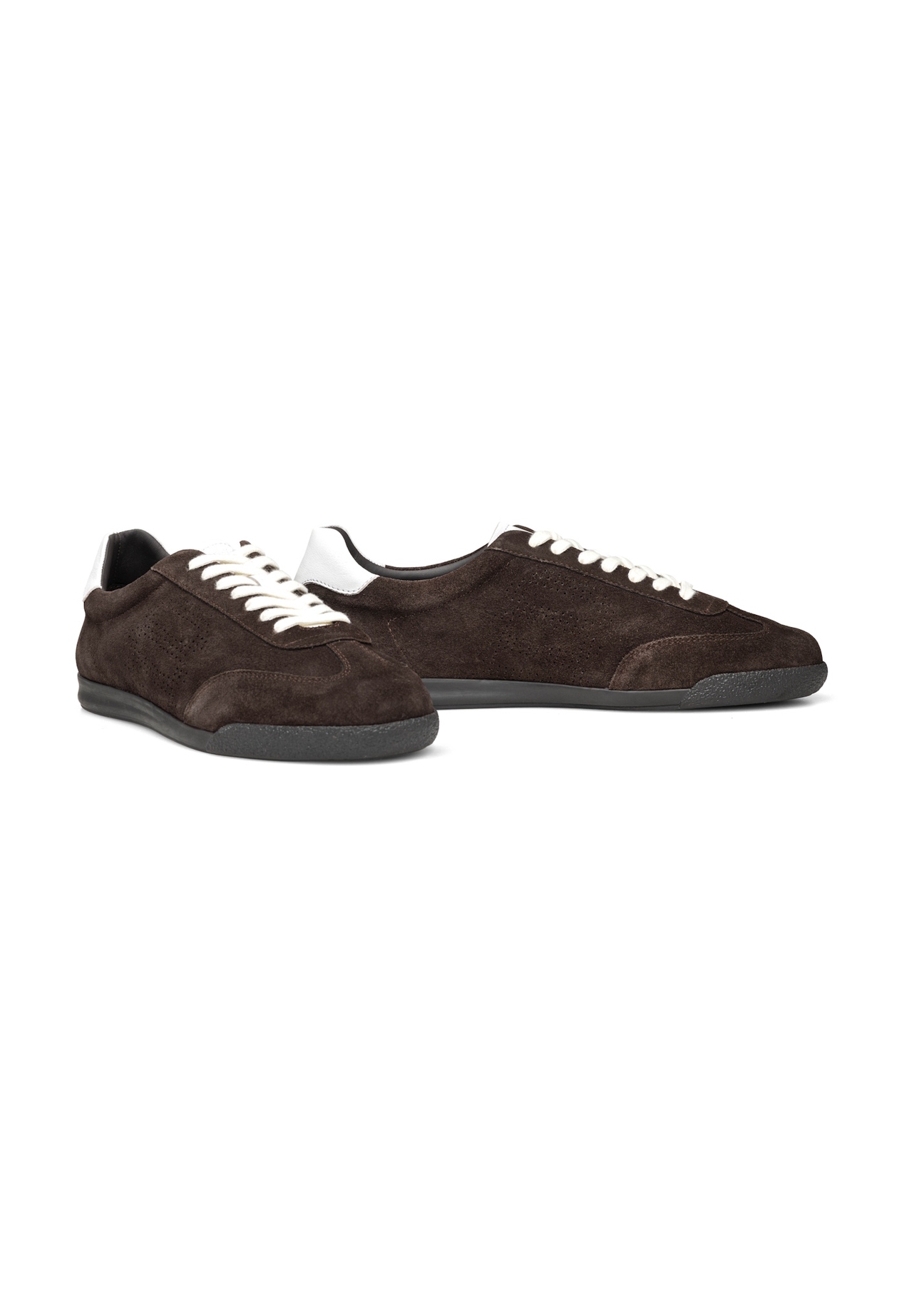 Dark brown leather sports shoes BUTYM-0534-1I(W26), diagonal product view on white background.