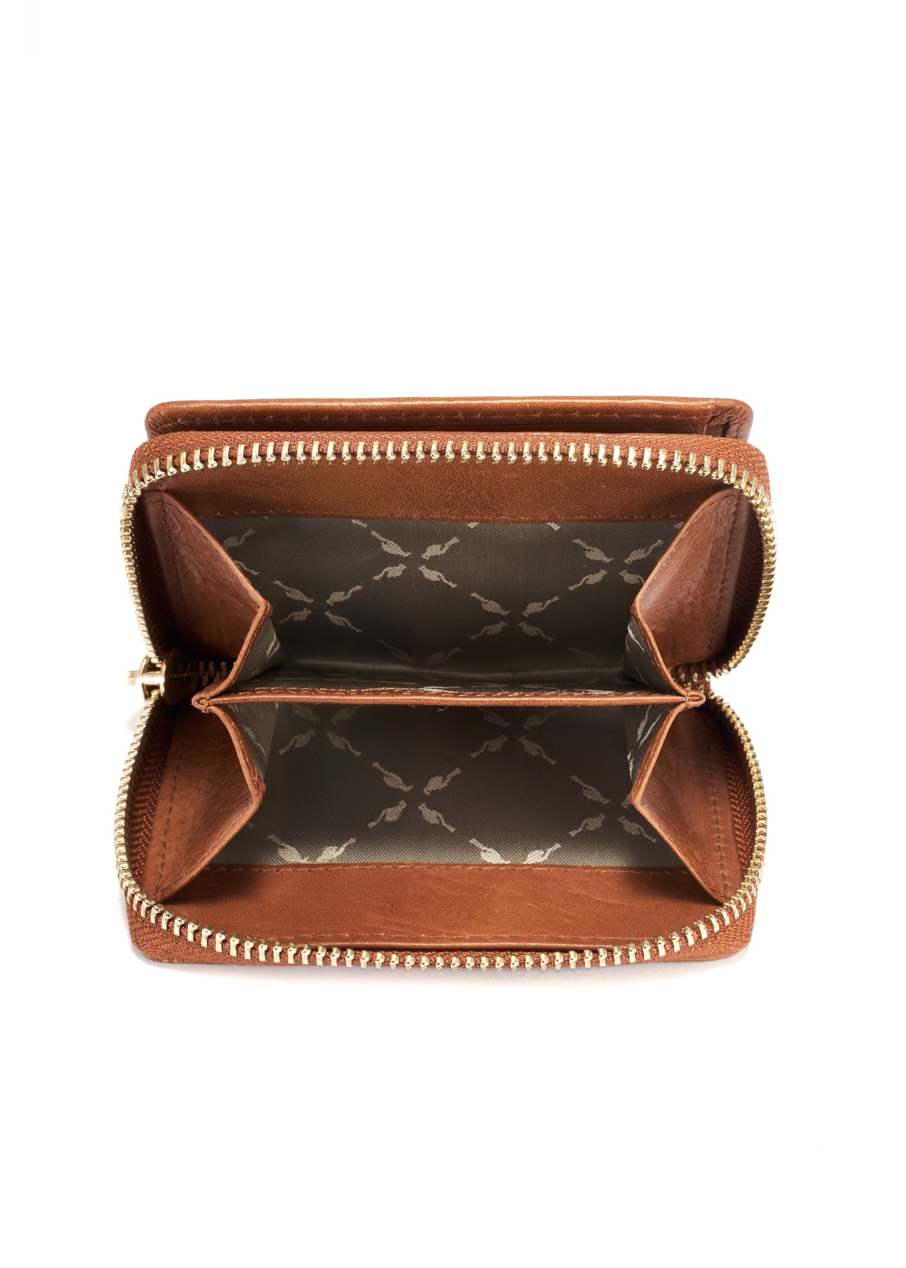 Small brown leather women's wallet PORES-0963-89(W25), inside view of the product on a white background.