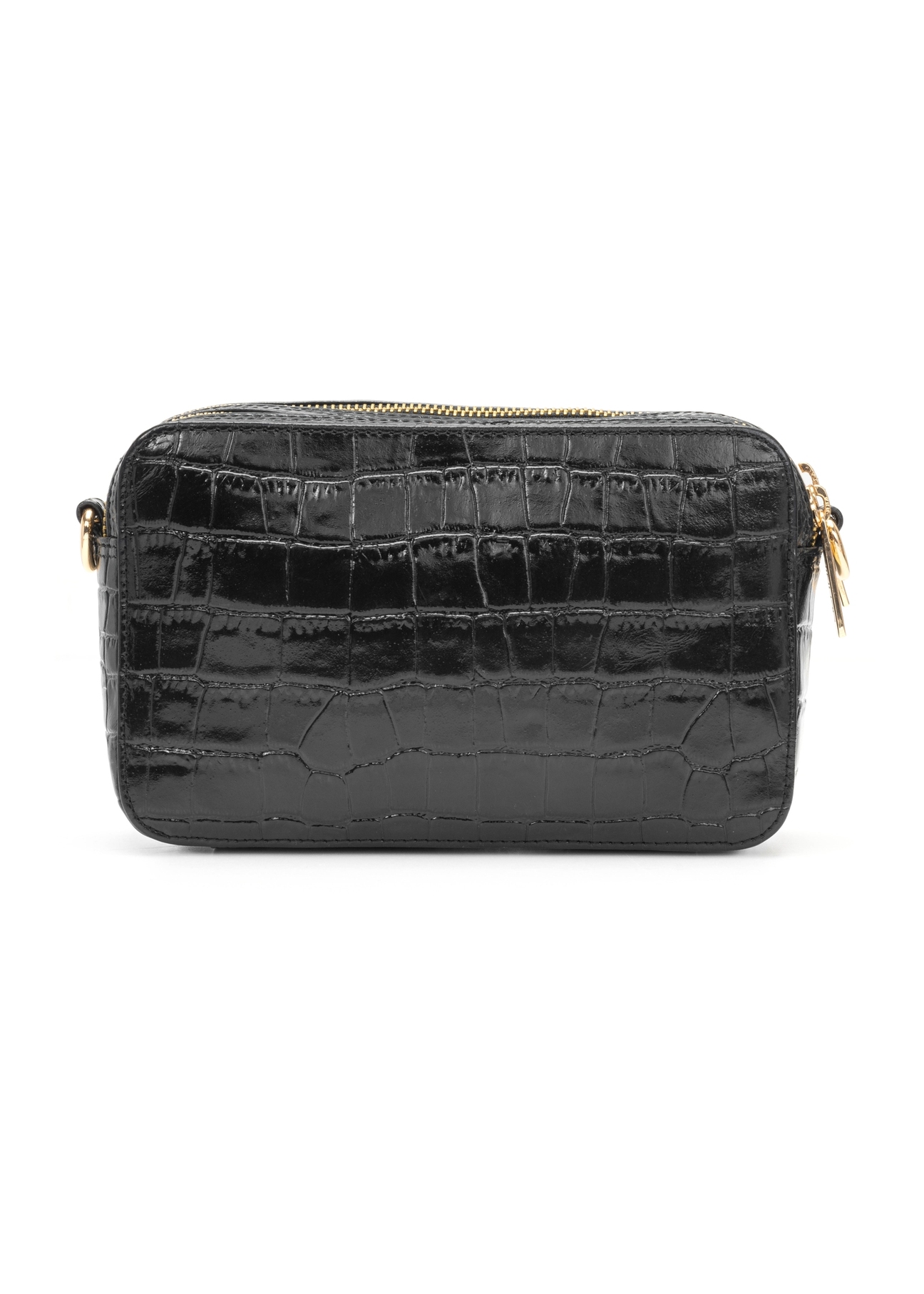 Small black leather croco handbag TORES-1231-9G(W26) - product view from the back, on a white background.